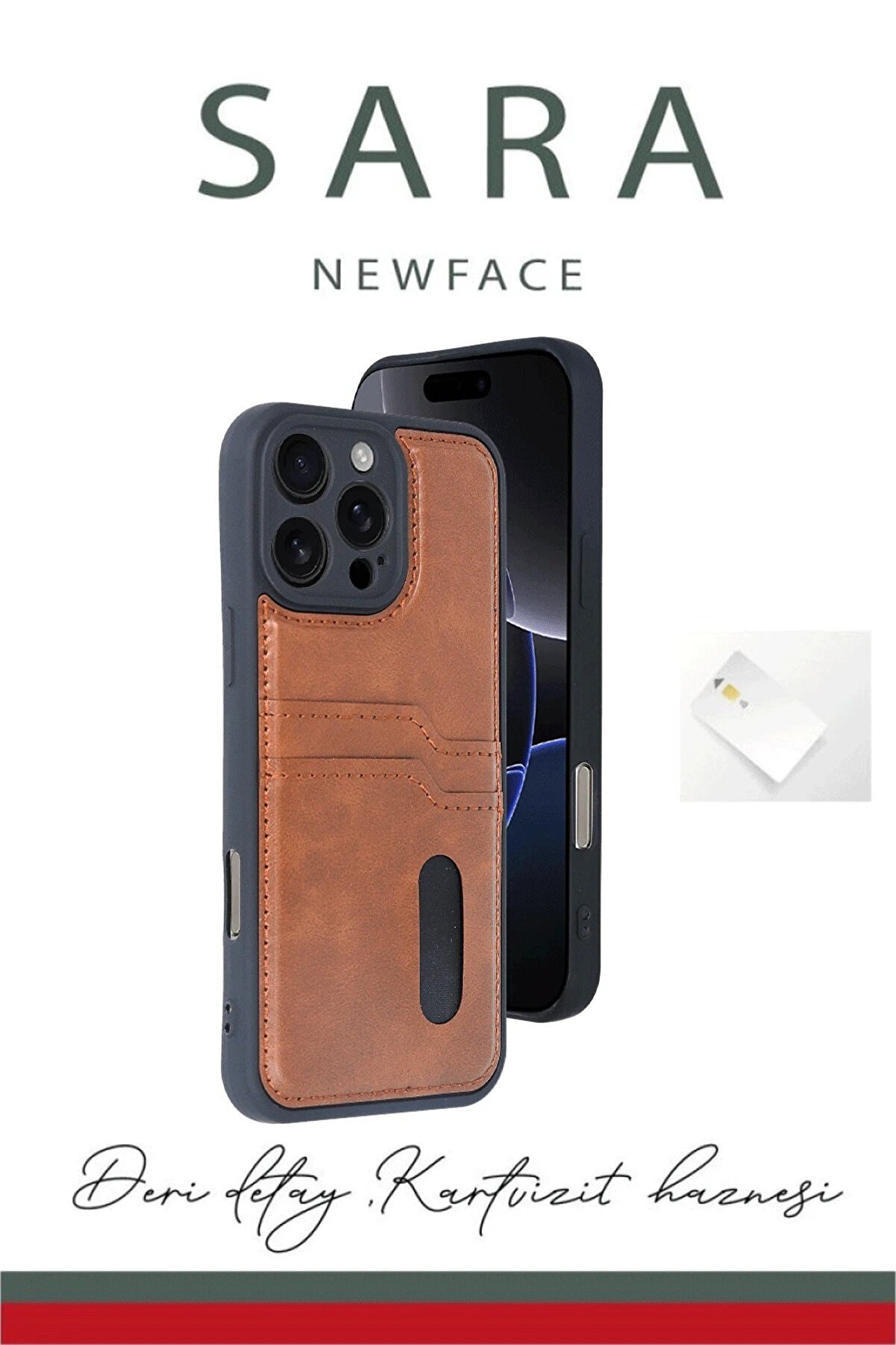 CepteToptan iPhone 16 Pro Max Kılıf Sara Kartvizitli Deri Kılıf - Siyah - DROPX3553-4737