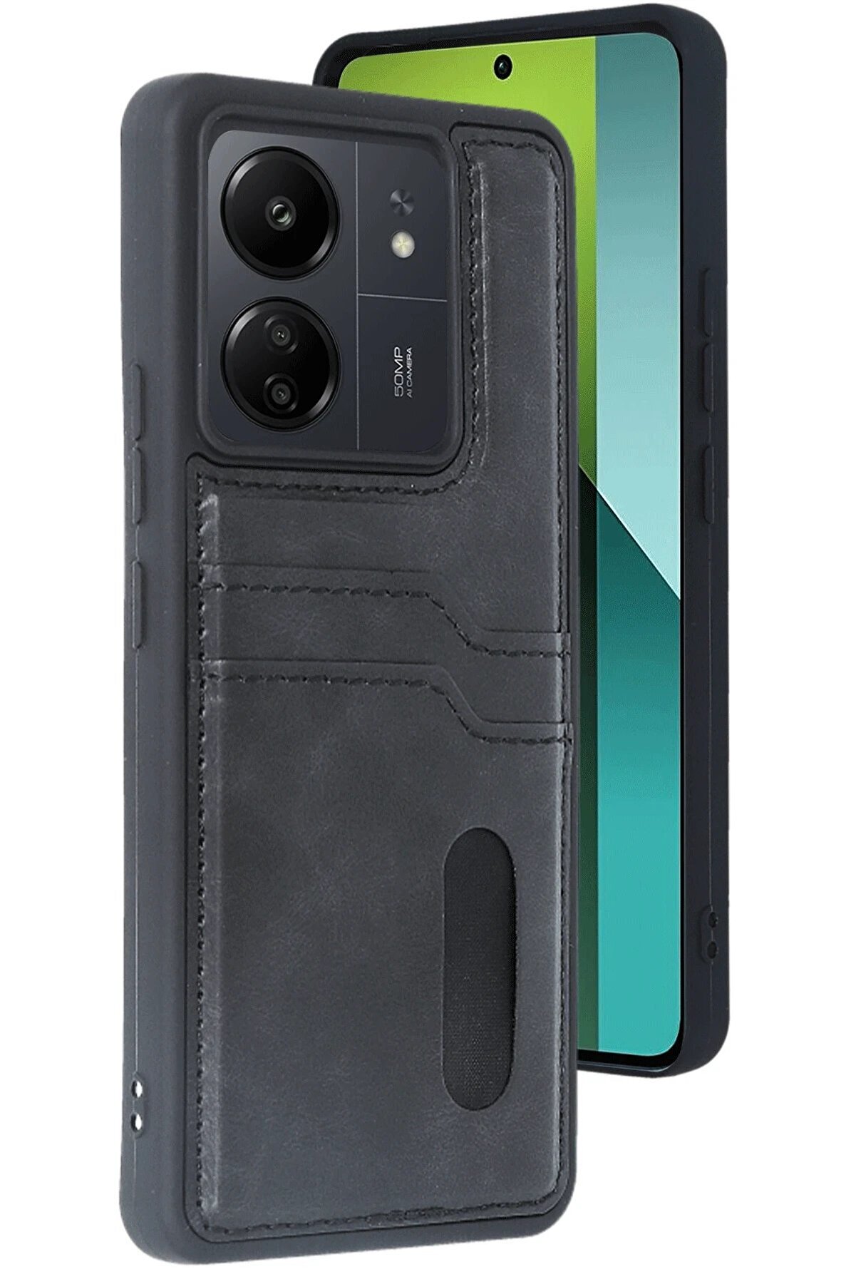 CepteToptan Xiaomi Redmi 13C Kılıf Sara Kartvizitli Deri Kılıf - Siyah - DROPX3501-6991