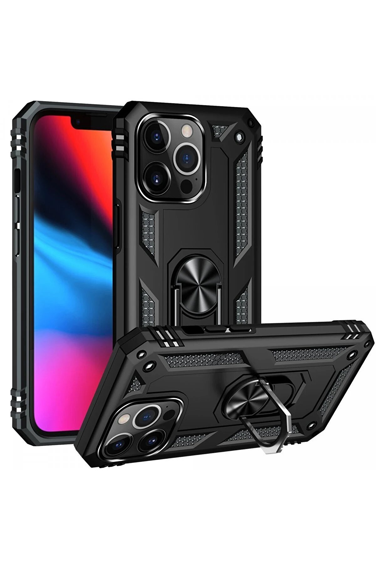 İphone 13 Pro Kılıf Sofya Yüzüklü Si̇li̇kon Kapak - Si̇yah - Dropx7818-8630