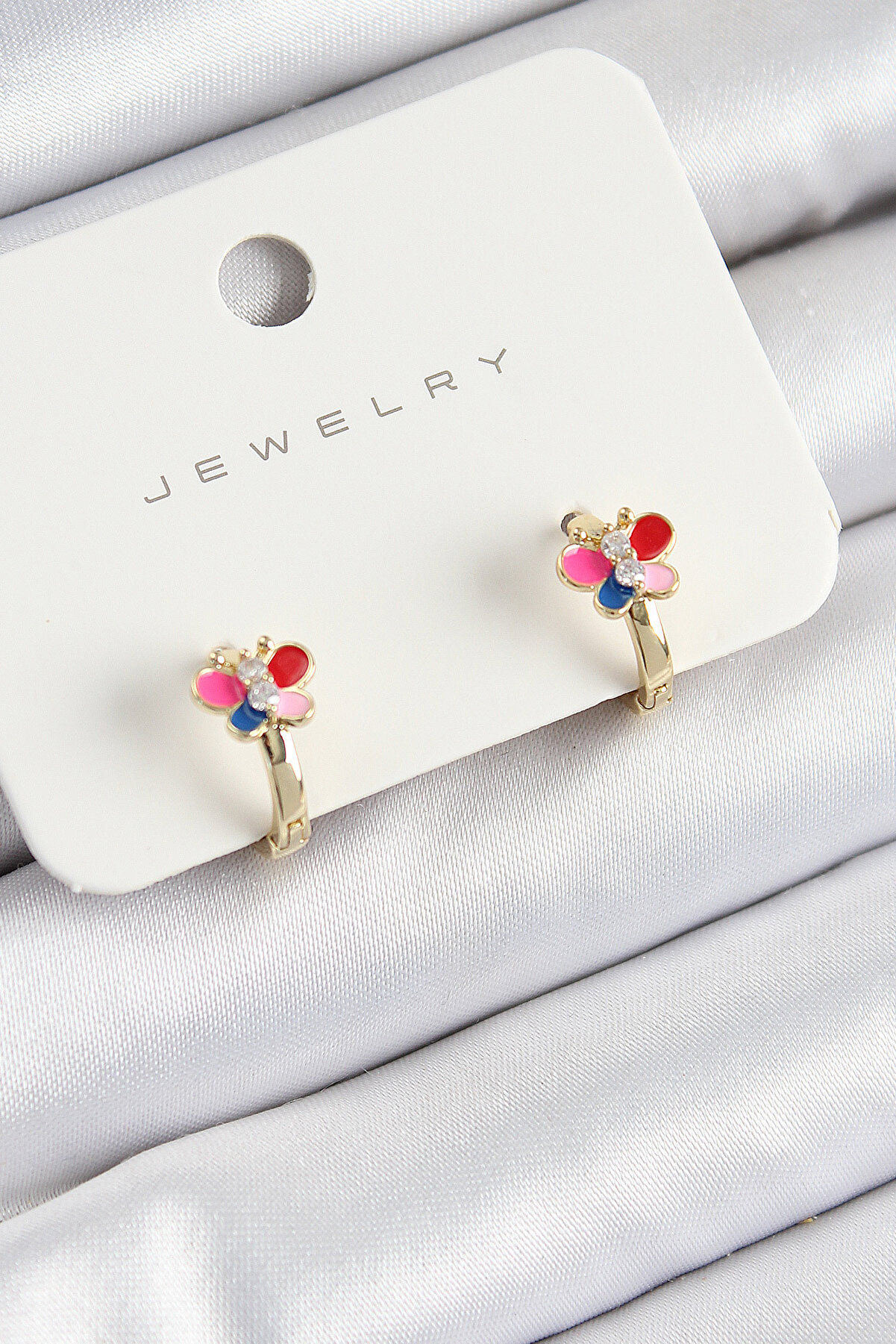 MayaBijuteri Pirinç Zirkon Taşlı Model Gold Renk Çocuk Küpe