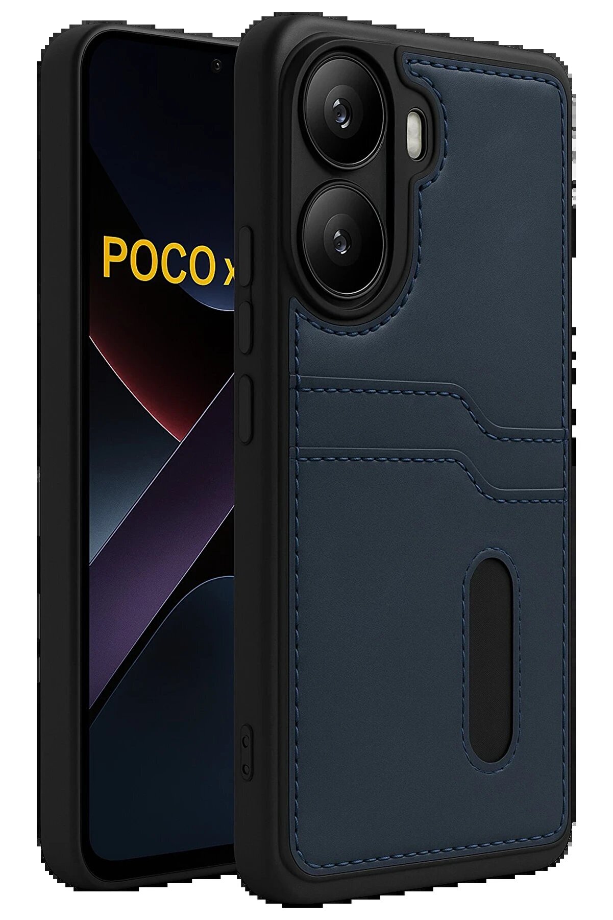 Xi̇aomi̇ Poco X7 Pro Kılıf Sara Kartvi̇zi̇tli̇ Deri̇ Kılıf - Laci̇vert - Dropx9115-7386