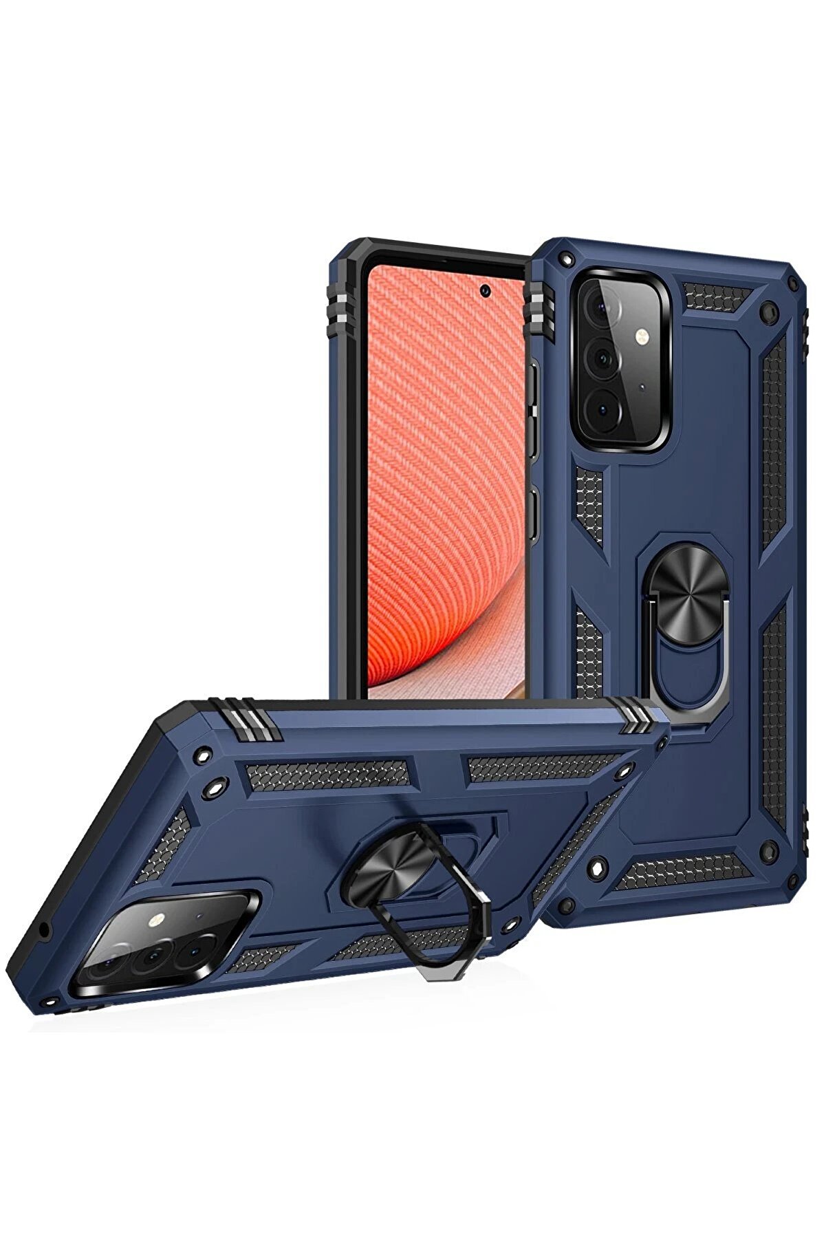 Samsung Galaxy A72 Kılıf Sofya Yüzüklü Si̇li̇kon Kapak - Laci̇vert - Dropx9390-7935