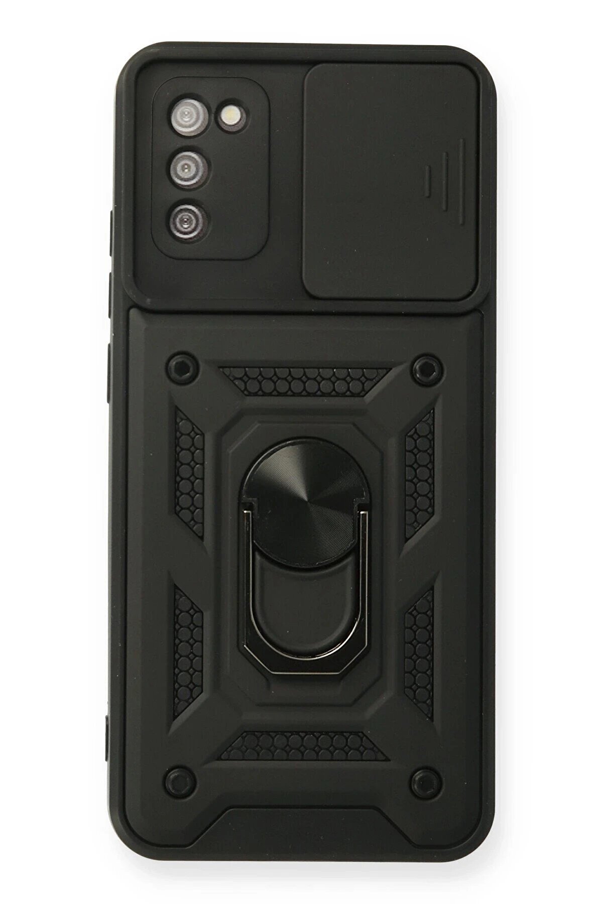 CepteToptan Samsung Galaxy A03S Kılıf Pars Lens Yüzüklü Silikon - Siyah - DROPX6072-5897
