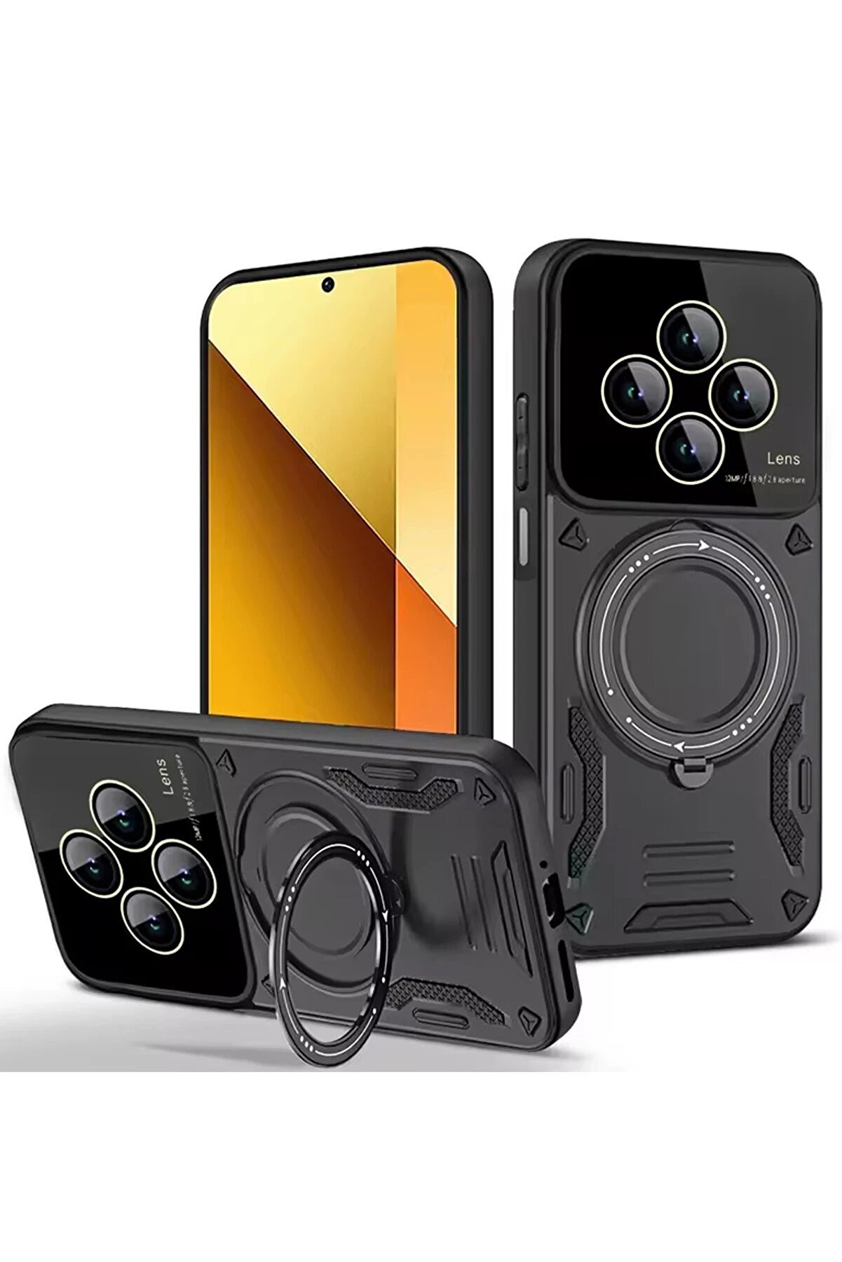 CepteToptan Xiaomi Redmi 14C Kılıf Joy Lens Standlı Kapak - Siyah - DROPX5236-4221