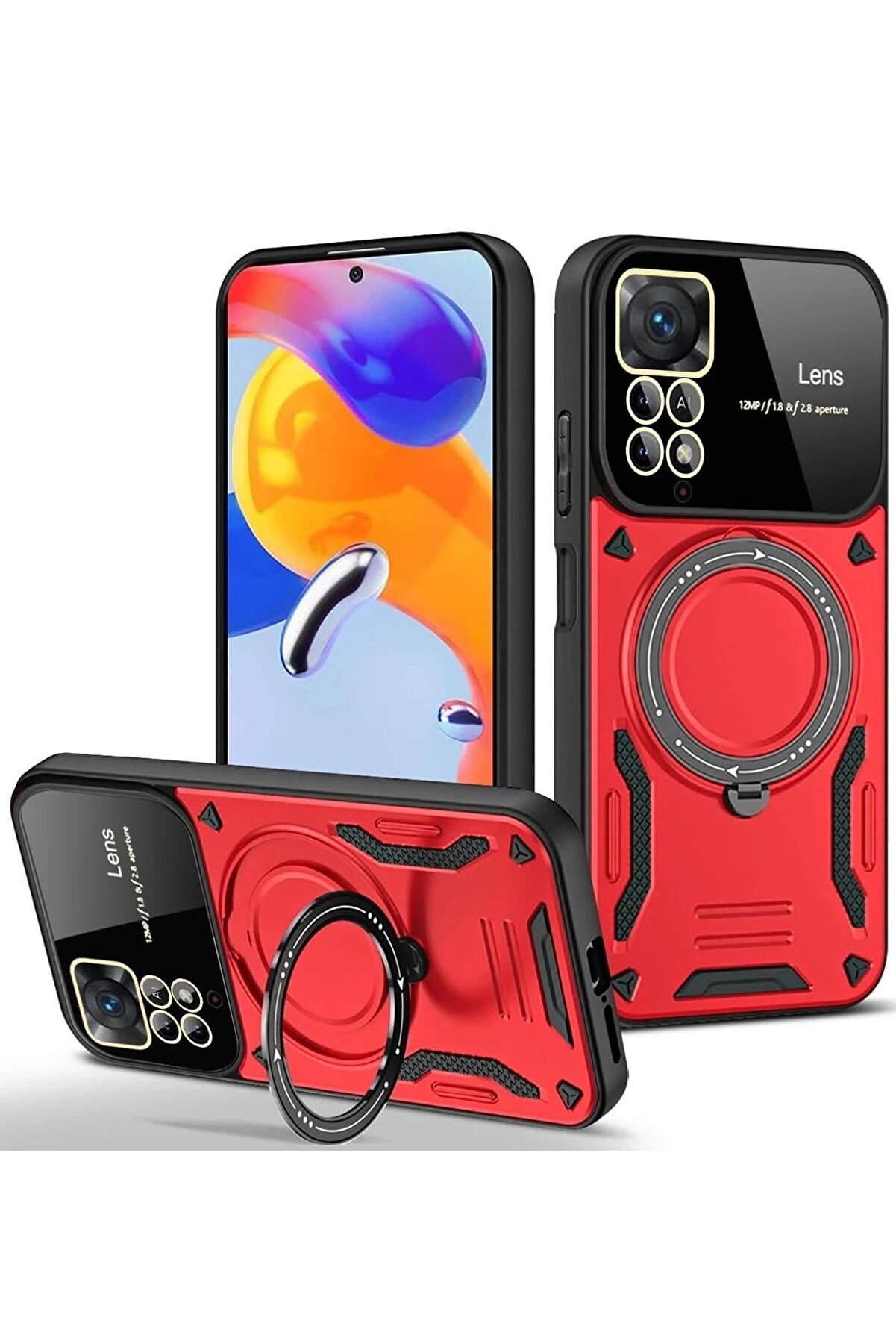 CepteToptan Xiaomi Redmi Note 11 Pro Kılıf Joy Lens Standlı Kapak - Kırmızı - DROPX6301-1744