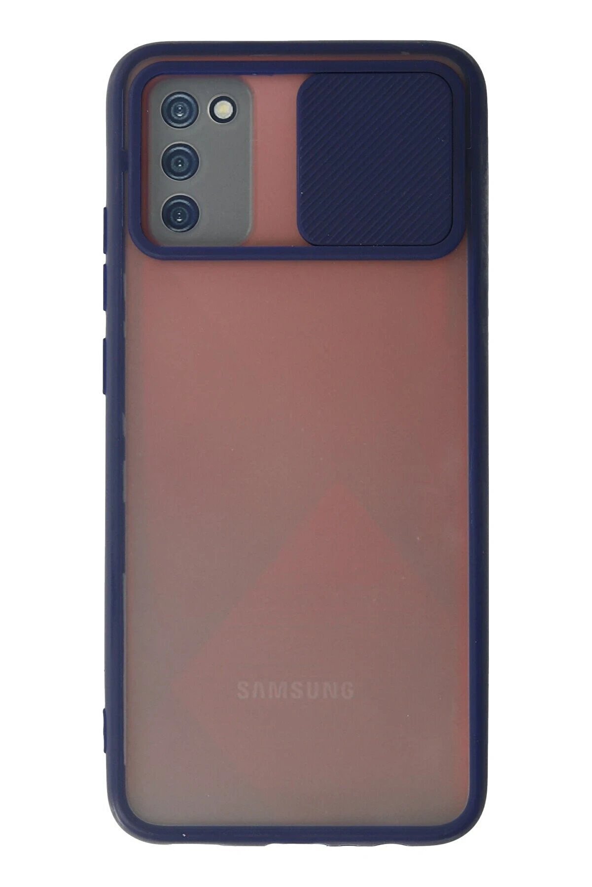 CepteToptan Samsung Galaxy A02S Kılıf Palm Buzlu Kamera Sürgülü Silikon - Lacivert - DROPX3553-8590