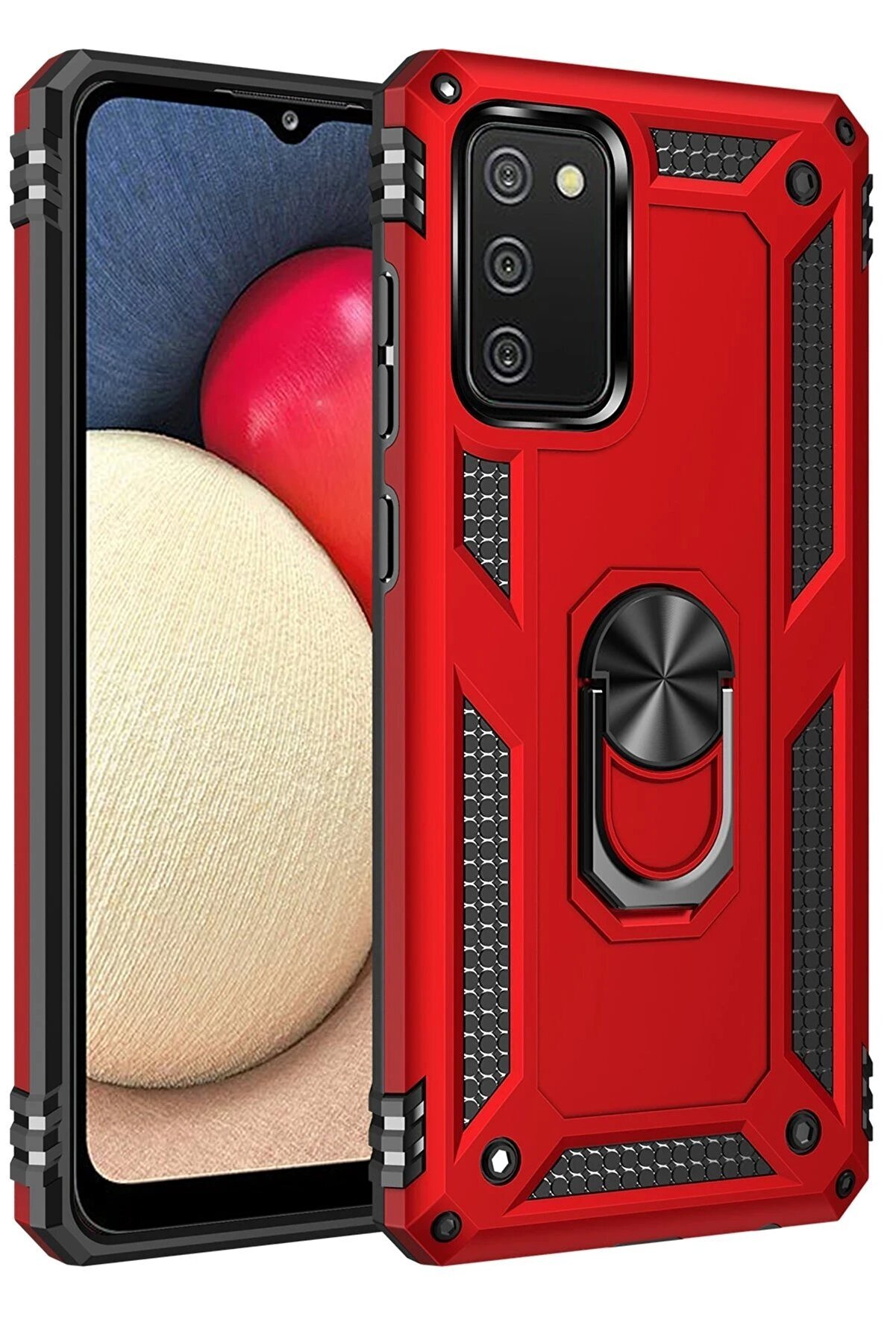 CepteToptan Samsung Galaxy A03S Kılıf Sofya Yüzüklü Silikon Kapak - Kırmızı - DROPX4830-5136