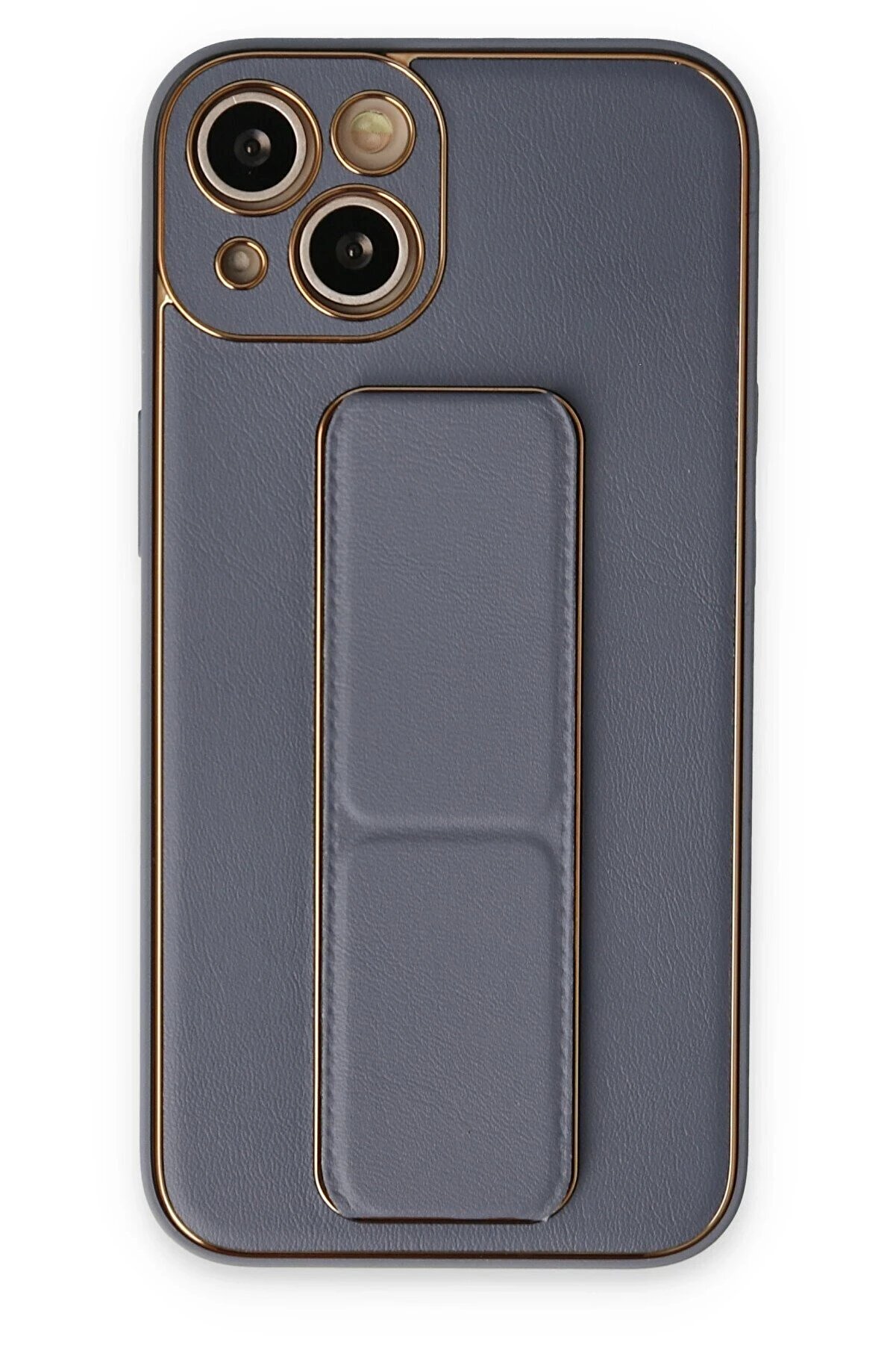 CepteToptan iPhone 14 Plus Kılıf Coco Deri Standlı Kapak - Gri - DROPX4490-9602