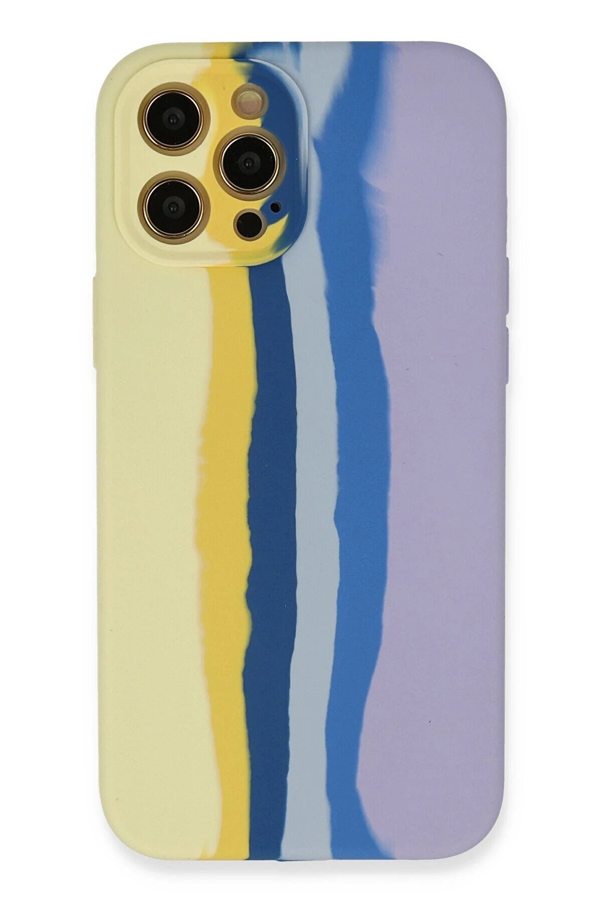 CepteToptan iPhone 12 Pro Max Kılıf Ebruli Lansman Silikon - Sarı-Lila - DROPX7228-8442