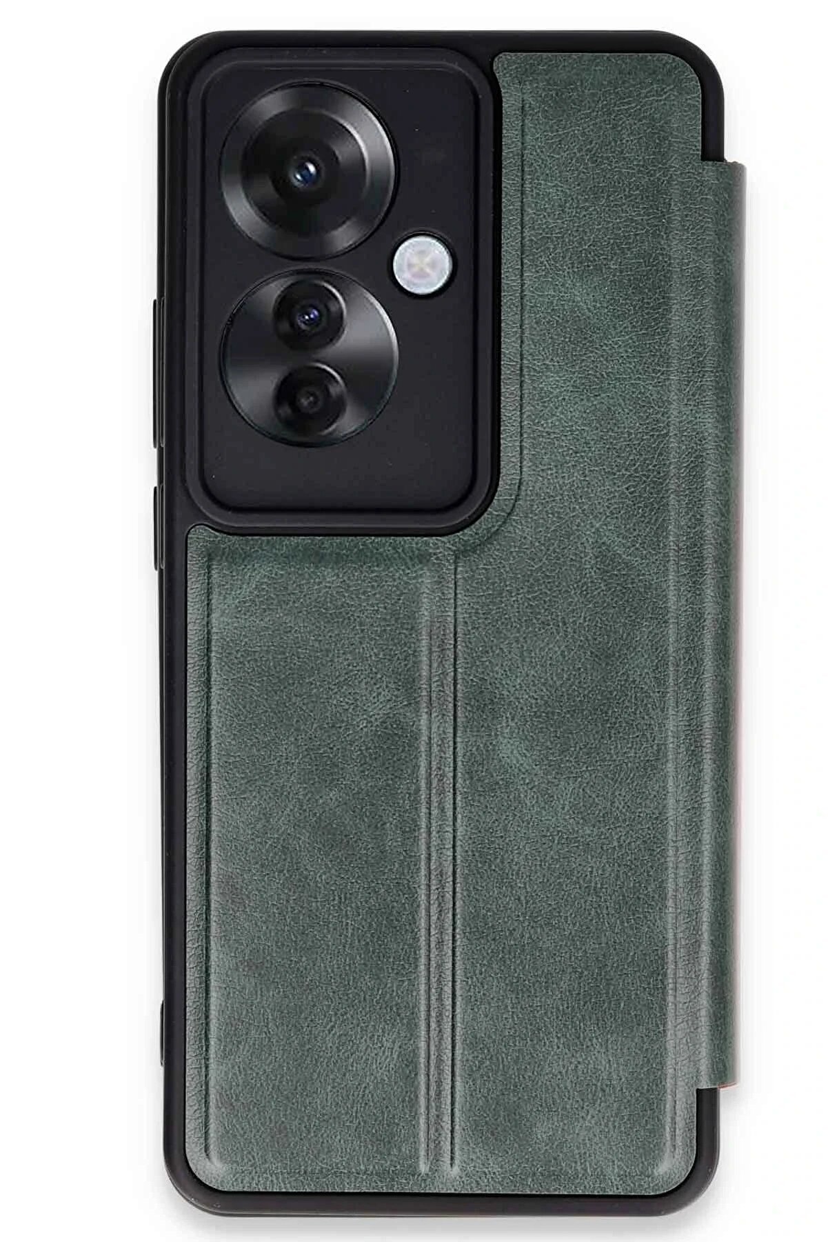 CepteToptan Oppo Reno 11F Kılıf Flip Cover - Koyu Yeşil - DROPX4273-8179