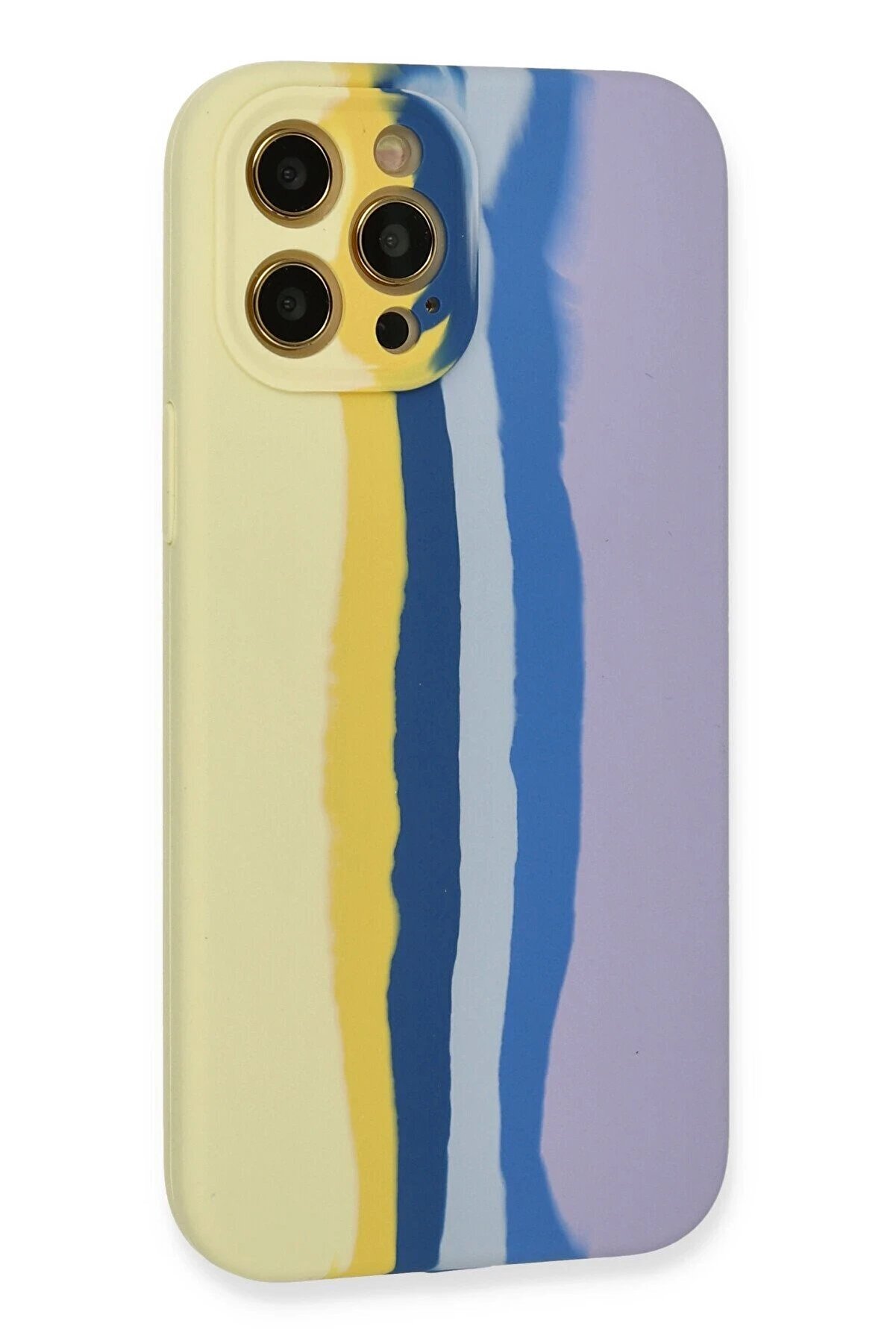 İphone 12 Pro Max Kılıf Ebruli̇ Lansman Si̇li̇kon - Sarı-Li̇la - Dropx7228-8442