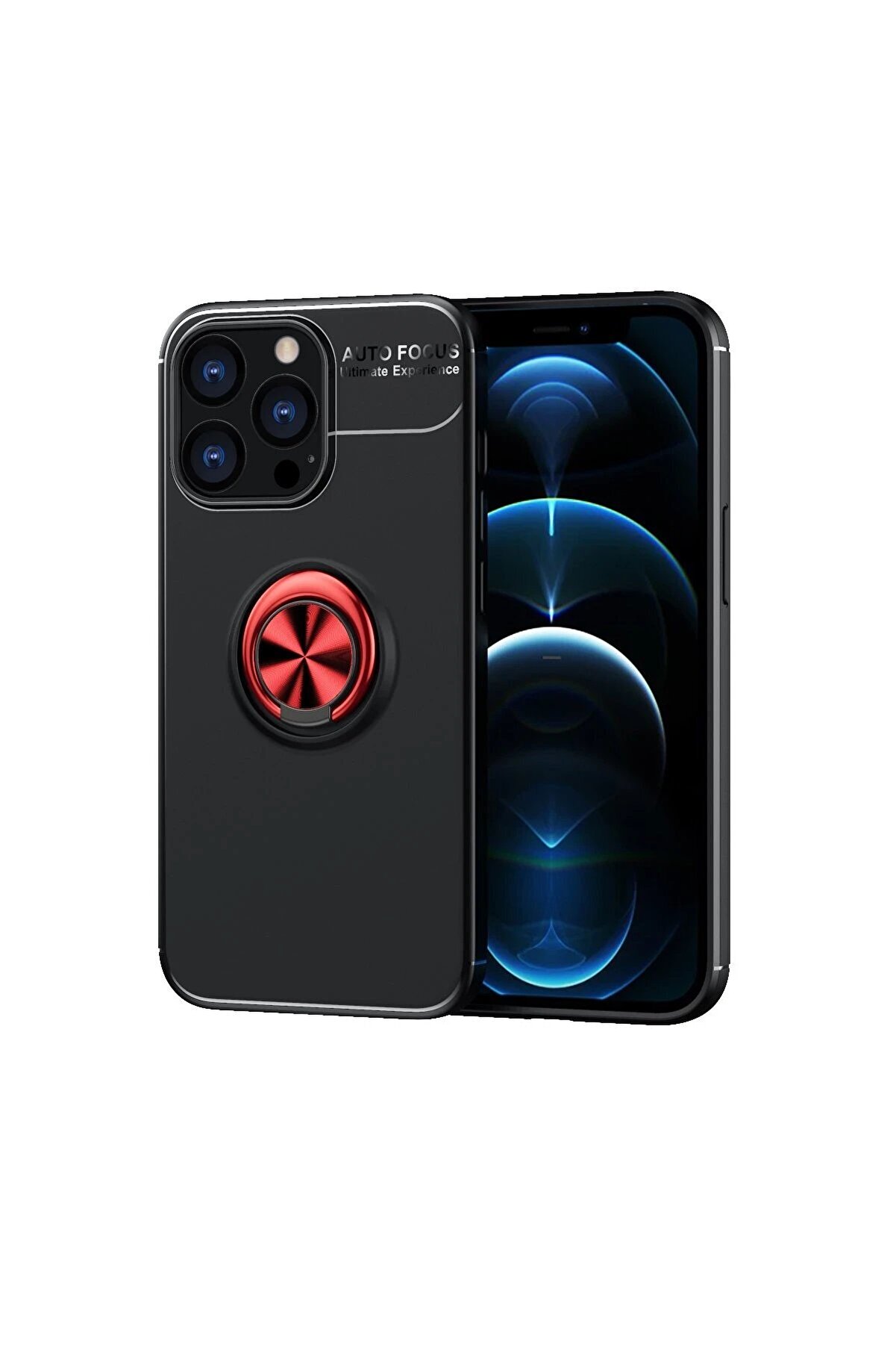 CepteToptan iPhone 13 Pro Kılıf Range Yüzüklü Silikon - Siyah-Kırmızı - DROPX9452-7221