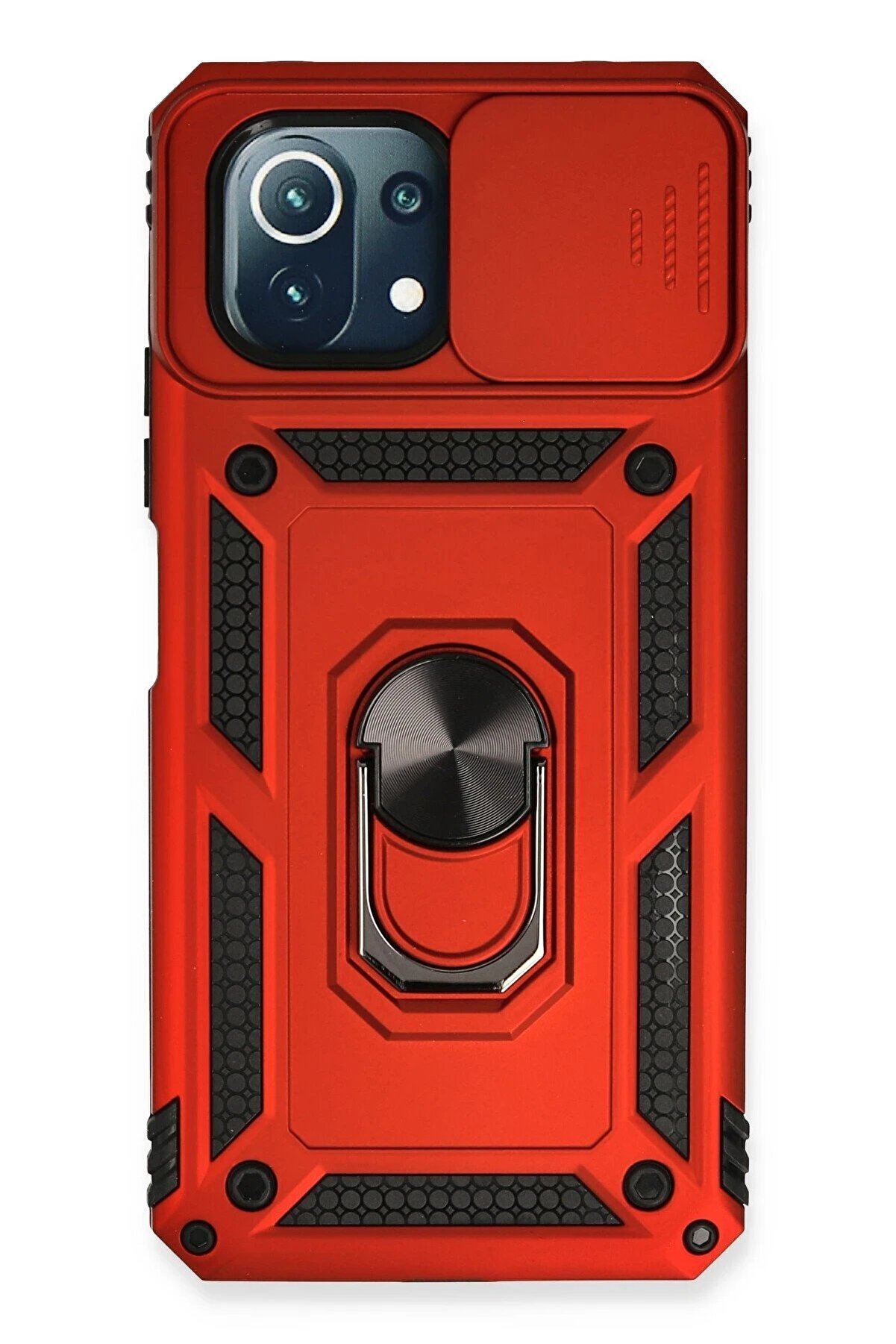 CepteToptan Xiaomi Mİ 11 Lite Kılıf Pars Lens Yüzüklü Silikon - Kırmızı - DROPX5884-6618