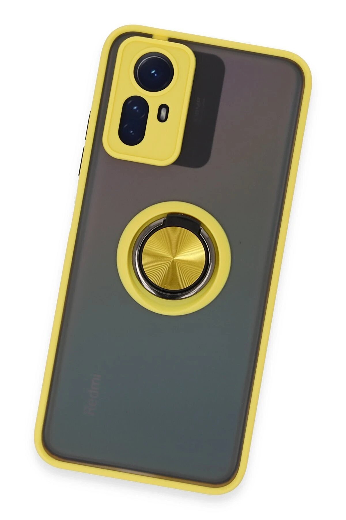 Newface Xi̇aomi̇ Redmi̇ Note 12S Kılıf Montreal Yüzüklü Si̇li̇kon Kapak - Sarı