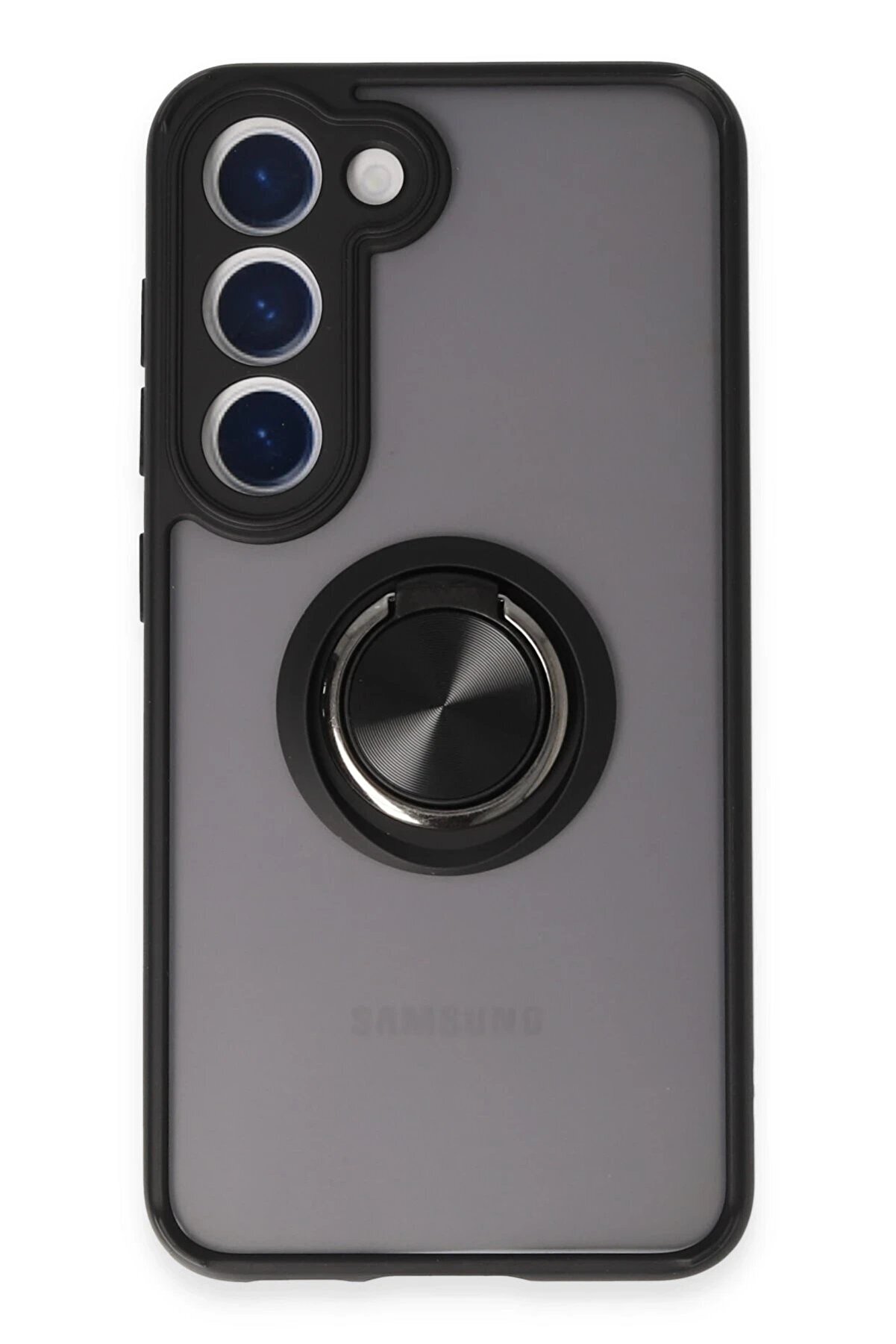 CepteToptan Samsung Galaxy S23 Kılıf Montreal Yüzüklü Silikon Kapak - Siyah - DROPX3575-3438