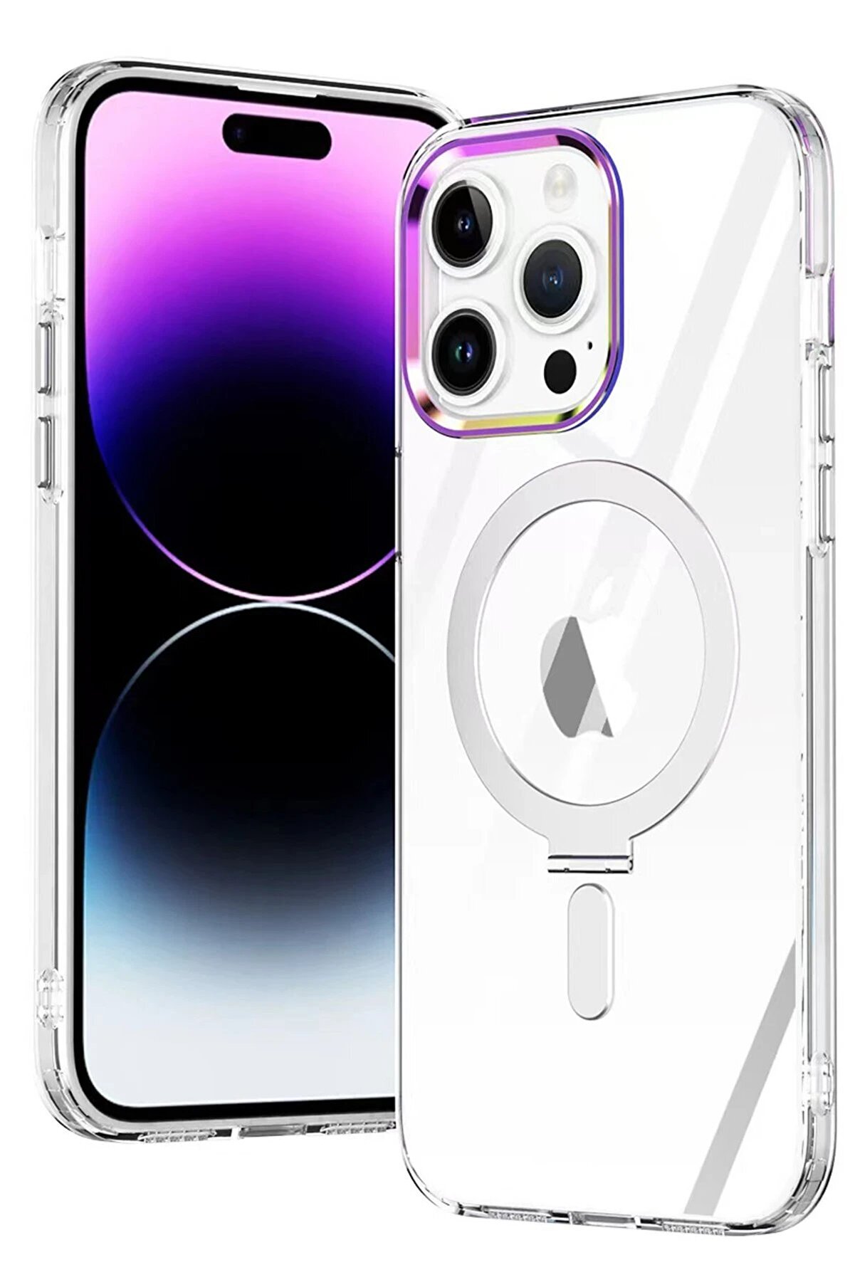 CepteToptan iPhone 15 Pro Kılıf Magneticsafe Standlı Kapak - Şeffaf - DROPX1098-8755