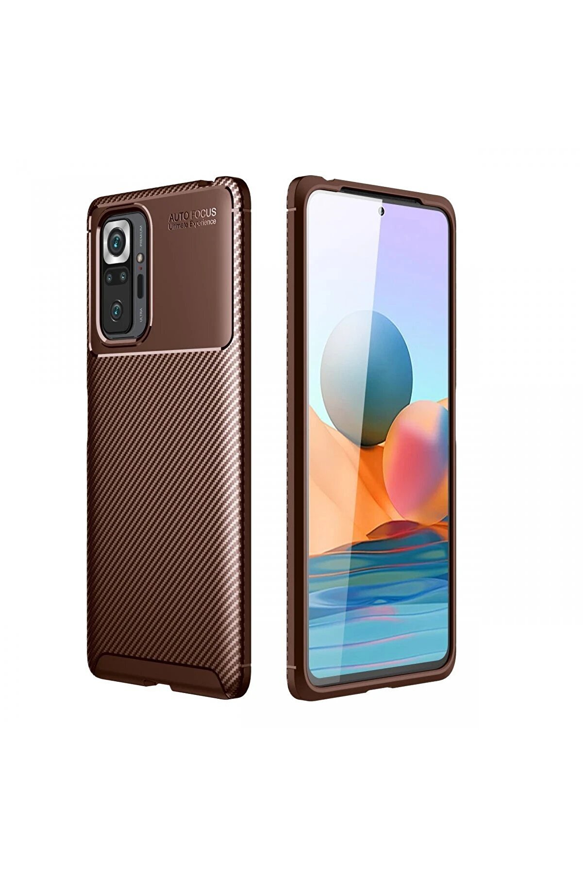 CepteToptan Xiaomi Redmi Note 10 Pro Kılıf Auto Focus Karbon Kapak - Kahverengi - DROPX1568-8262