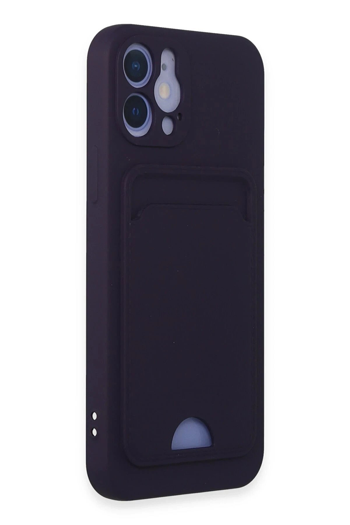 İphone 12 Kılıf Kelvi̇n Kartvi̇zi̇tli̇ Si̇li̇kon - Deri̇n Mor - Dropx8993-2081