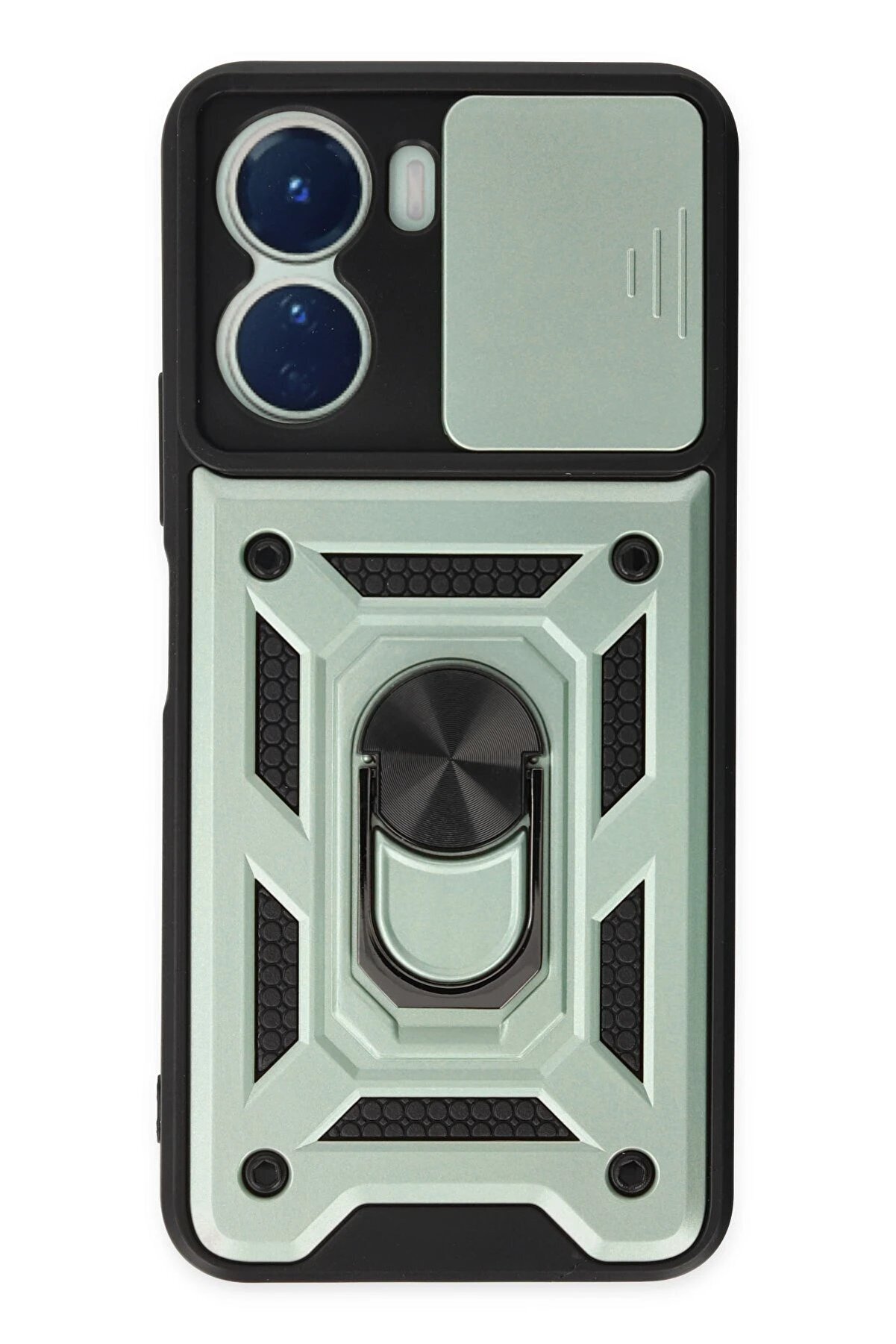 CepteToptan Vivo Y16 Kılıf Pars Lens Yüzüklü Silikon - Yeşil - DROPX1284-9130