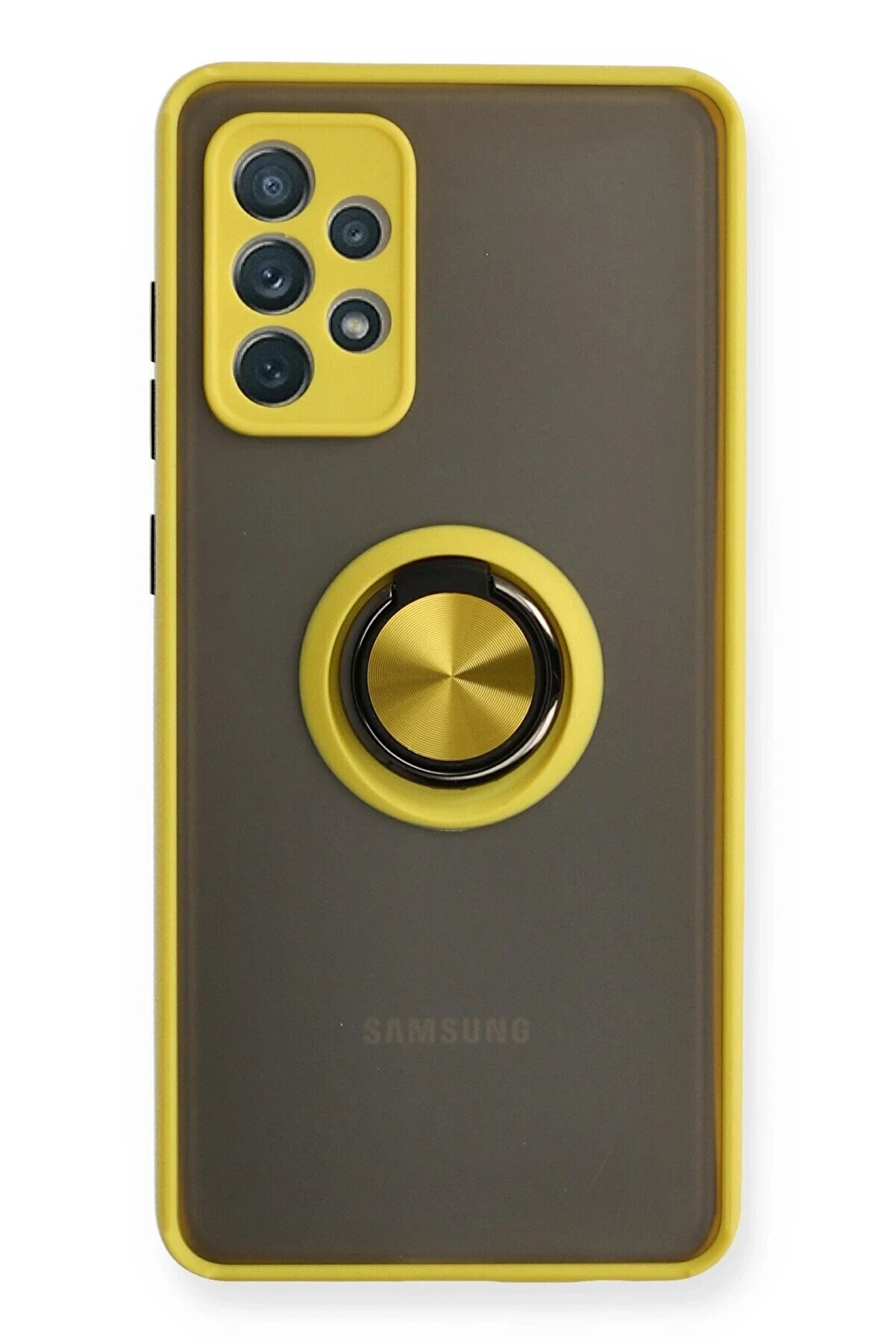 CepteToptan Samsung Galaxy A72 Kılıf Montreal Yüzüklü Silikon Kapak - Sarı - DROPX3318-4689