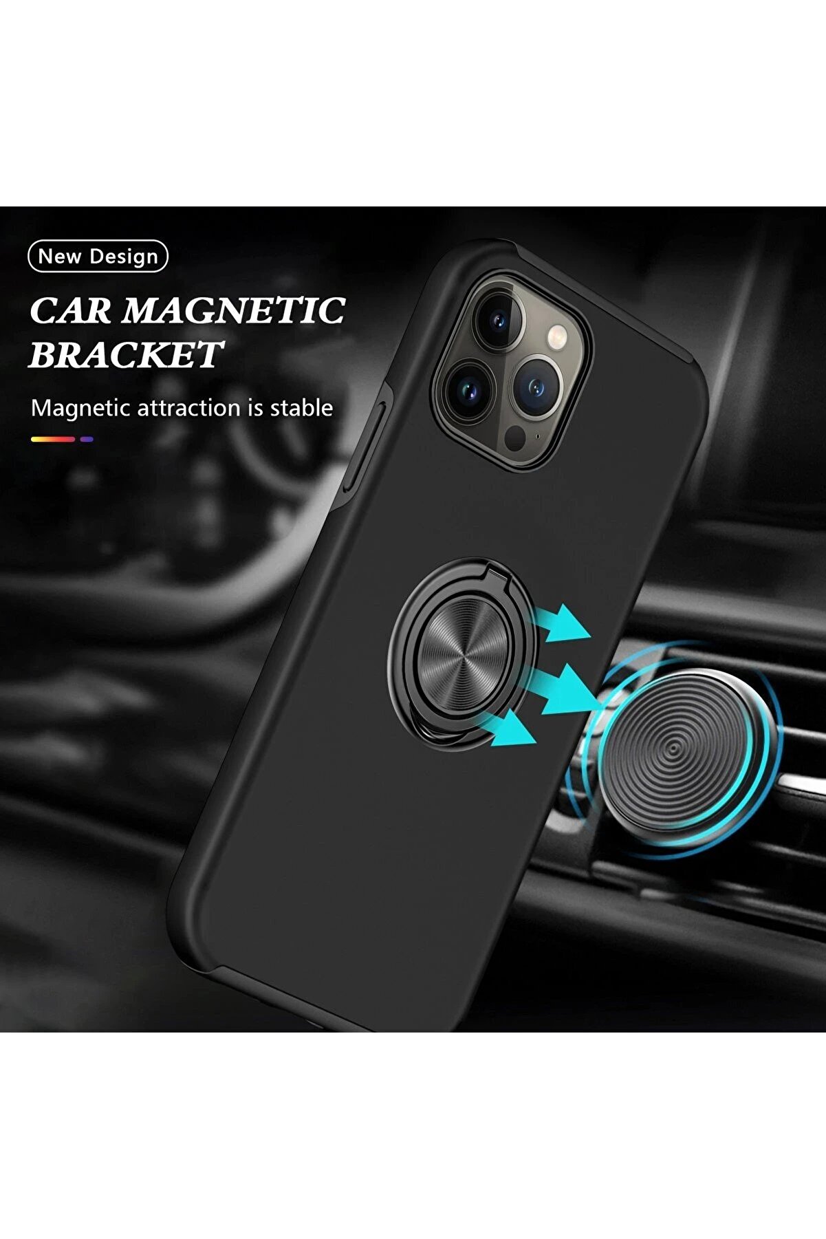 İphone 13 Pro Kılıf Eli̇t Yüzüklü Kapak - Si̇yah - Dropx7600-9337