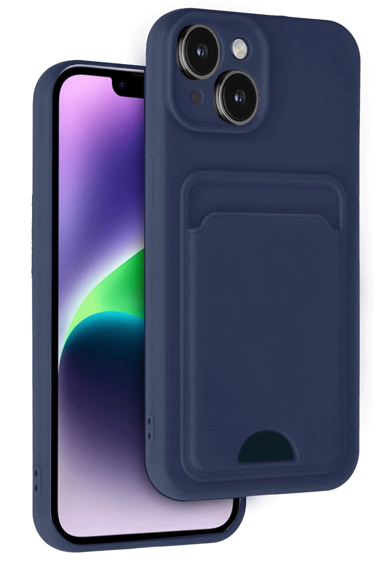 CepteToptan iPhone 14 Kılıf Kelvin Kartvizitli Silikon - Lacivert - DROPX6587-3264