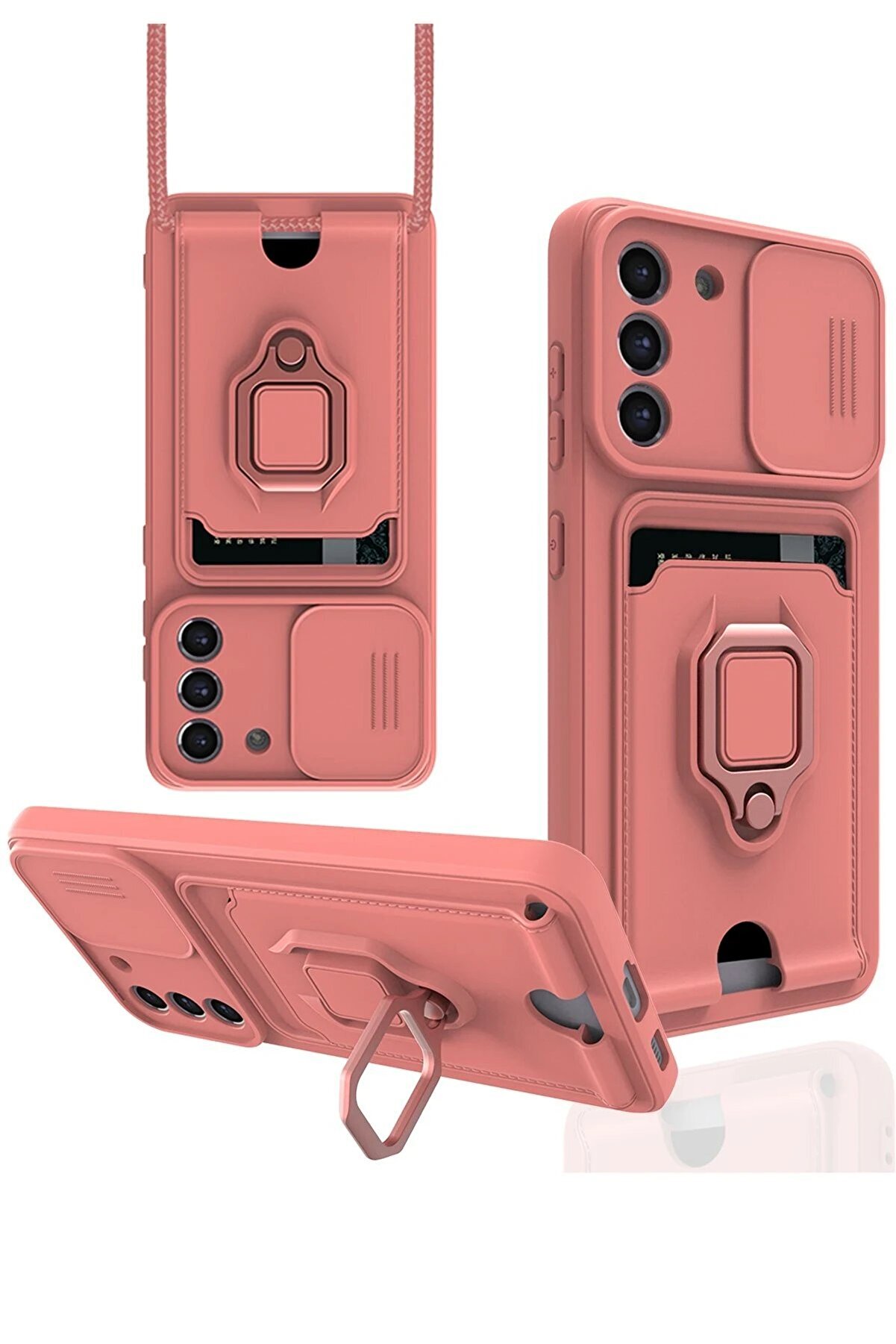 CepteToptan Samsung Galaxy S21 FE Kılıf Zuma Kartvizitli Yüzüklü Silikon - Pembe - DROPX3572-5810