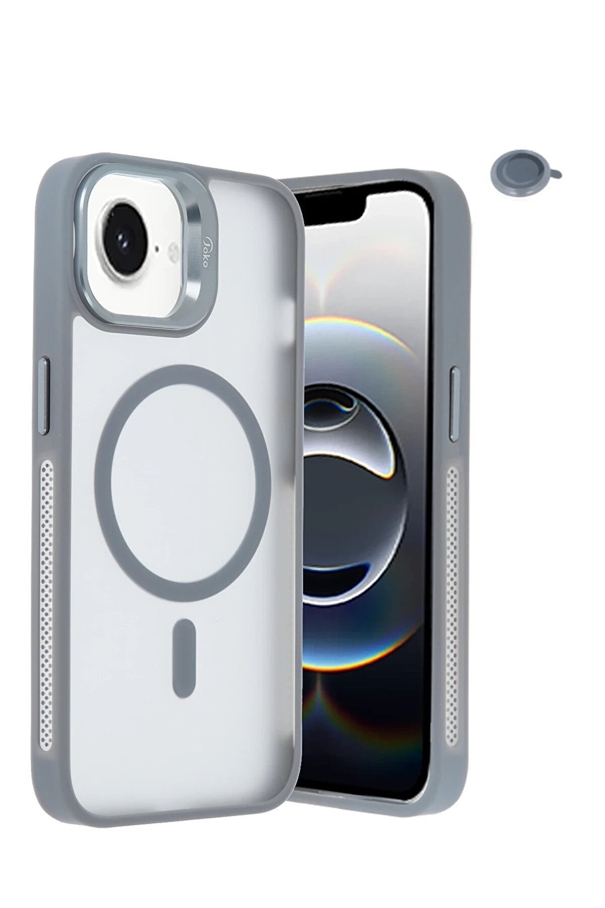 CepteToptan iPhone 16E Flet Lens Magsafe Kapak - Gri - DROPX2444-8620