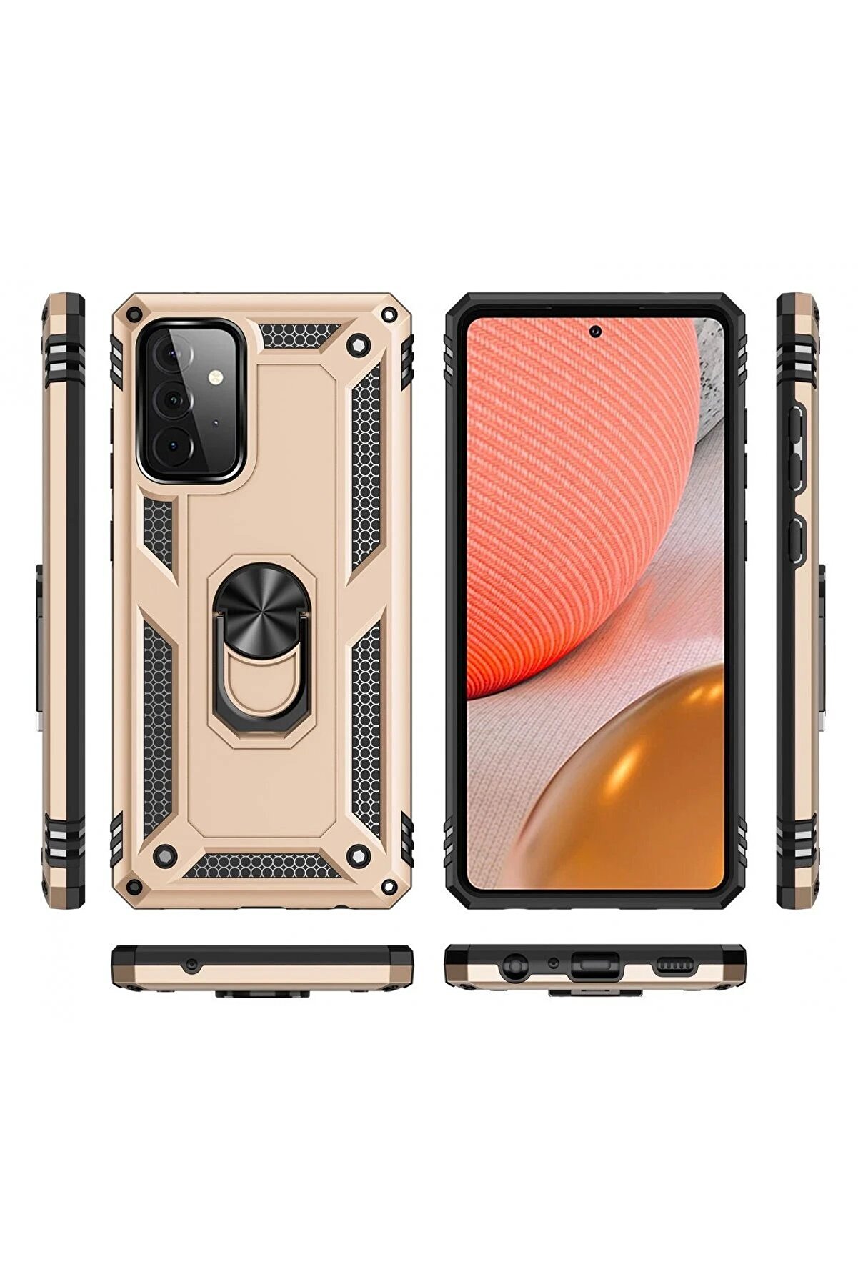 Samsung Galaxy A72 Kılıf Sofya Yüzüklü Si̇li̇kon Kapak - Gold - Dropx8234-2463