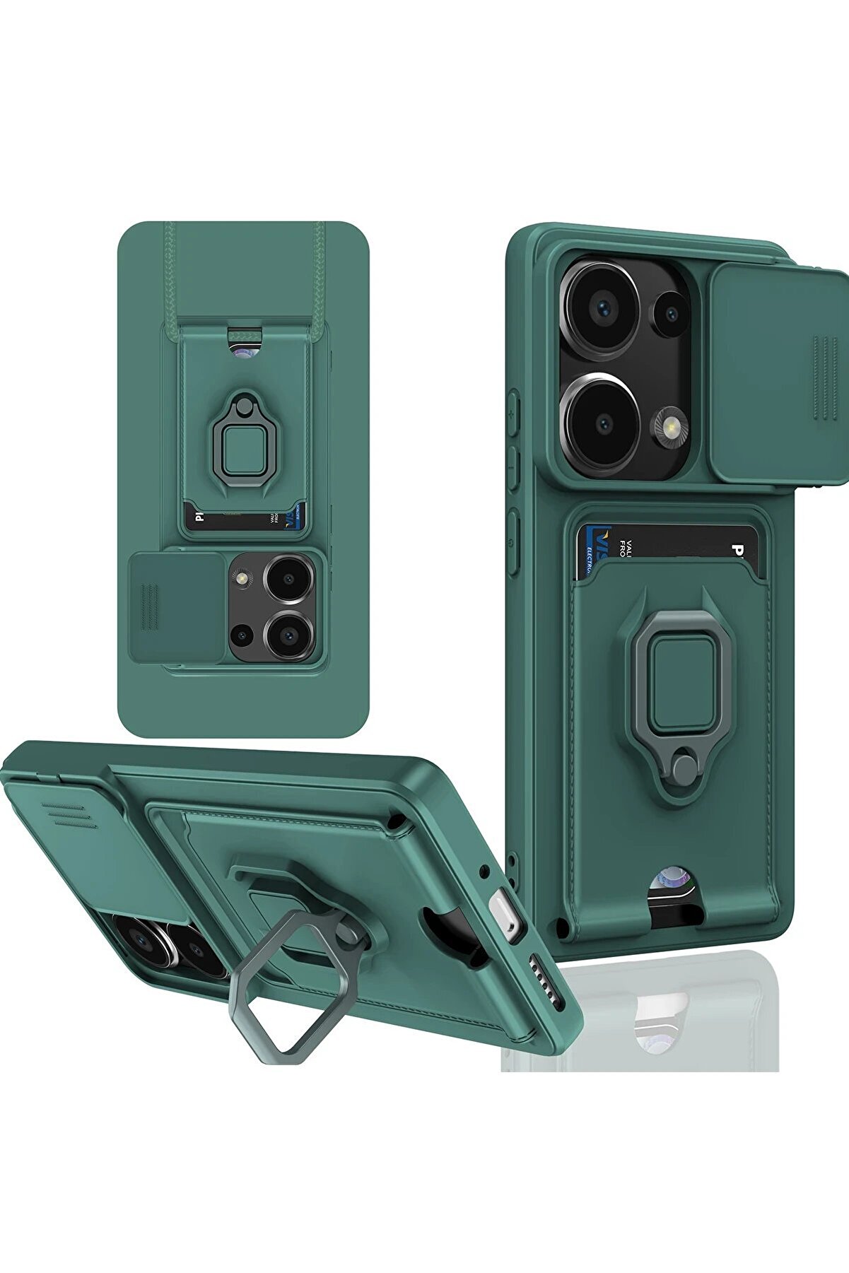 CepteToptan Xiaomi Redmi Note 13 Pro 4G Kılıf Zuma Kartvizitli Yüzüklü Silikon - Yeşil - DROPX4155-4215