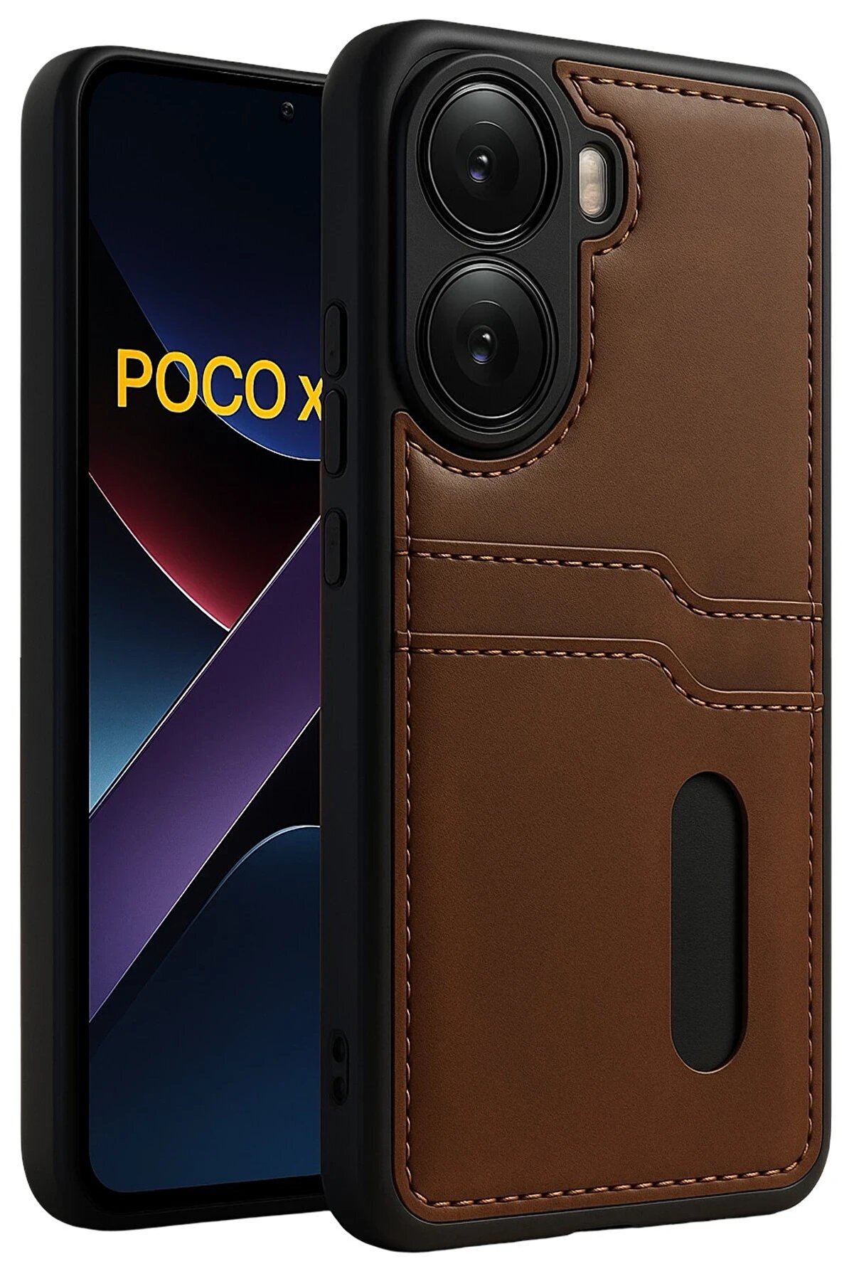 CepteToptan Xiaomi Poco X7 Pro Kılıf Sara Kartvizitli Deri Kılıf - Taba - DROPX5526-4337