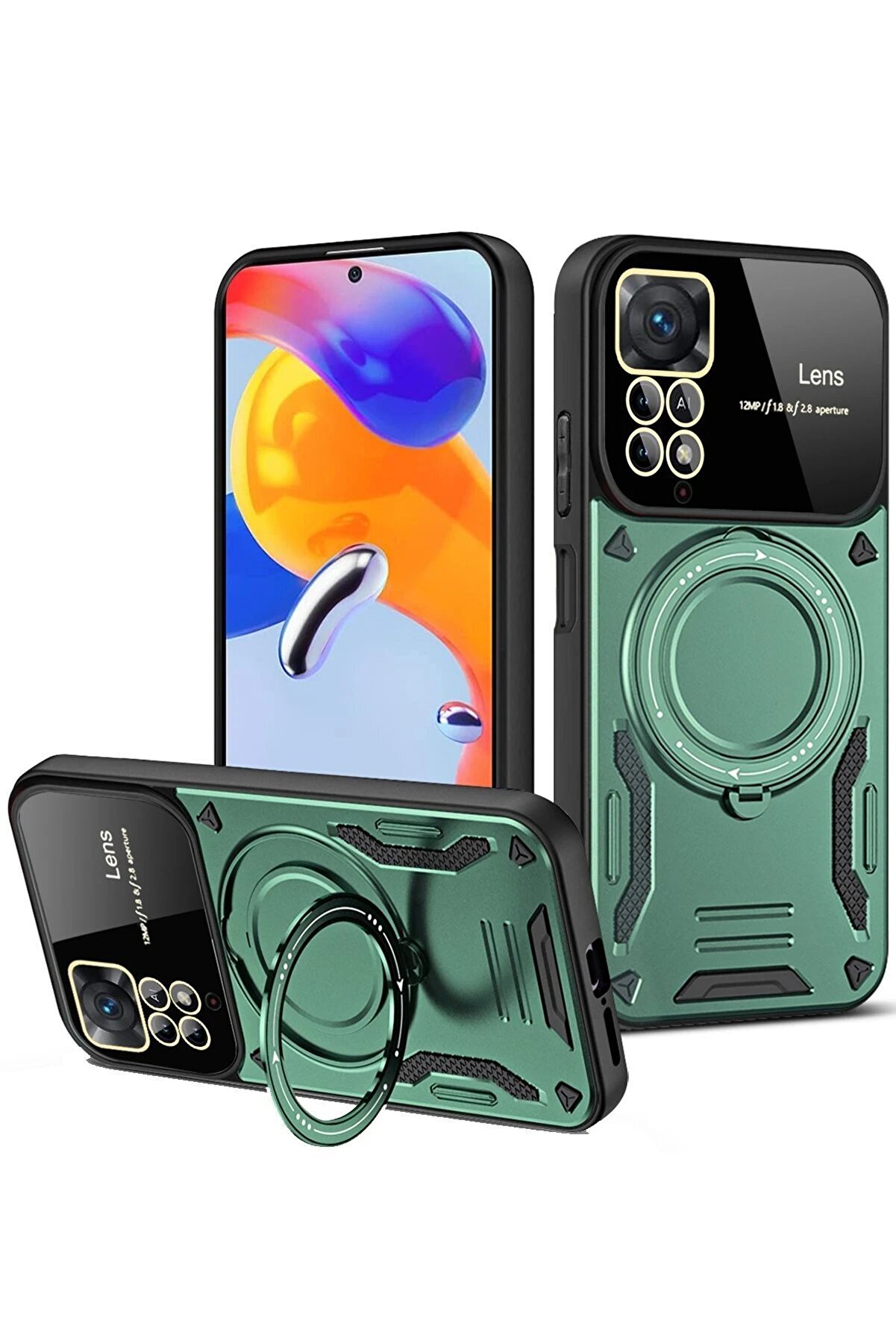 CepteToptan Xiaomi Redmi Note 12 Pro 4G Kılıf Joy Lens Standlı Kapak - Koyu Yeşil - DROPX6703-8081