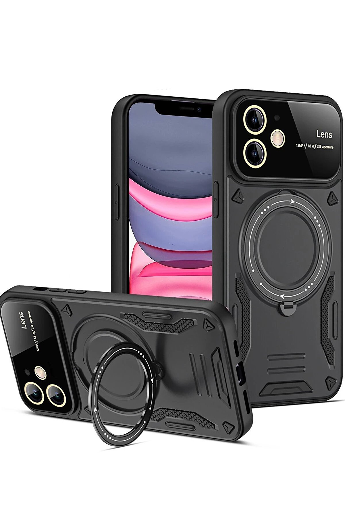 CepteToptan iPhone 11 Kılıf Joy Lens Standlı Kapak - Siyah - BRH025635-5342