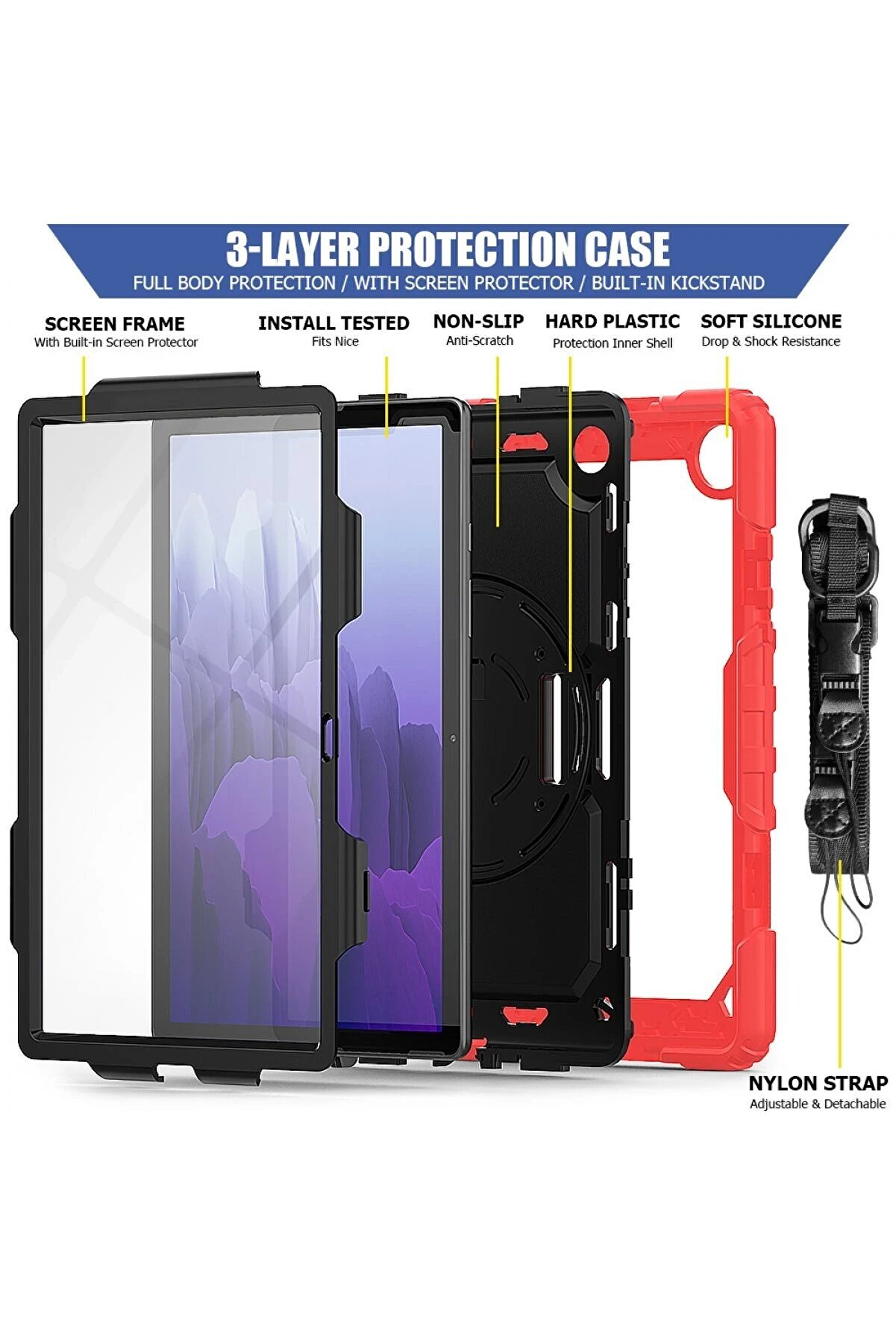 Samsung Galaxy Tab A7 10.4 Kılıf Pars Tablet Kapak - Kırmızı - Dropx9578-3955