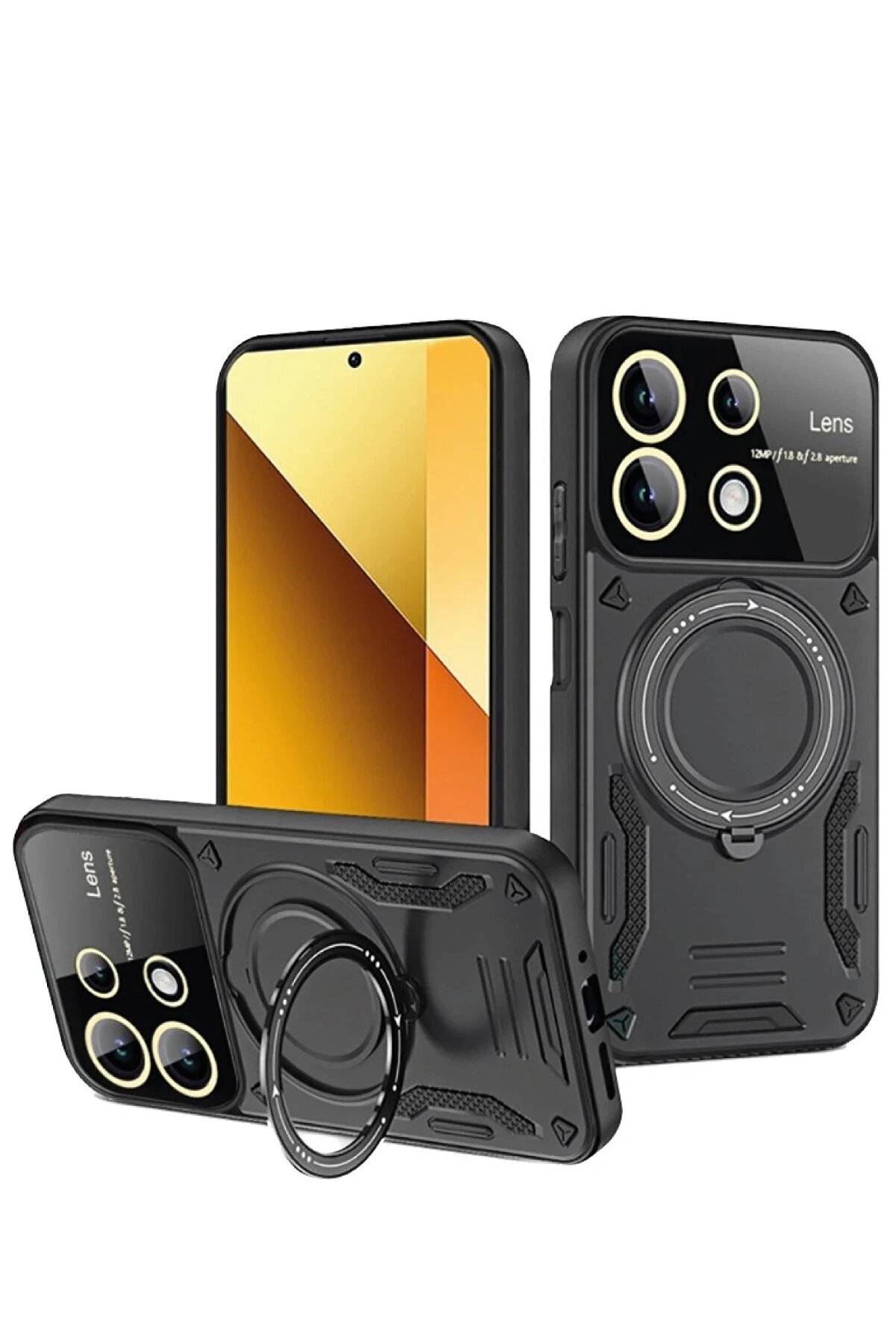 CepteToptan Xiaomi Redmi Note 13 4G Kılıf Joy Lens Standlı Kapak - Siyah - DROPX6496-1929