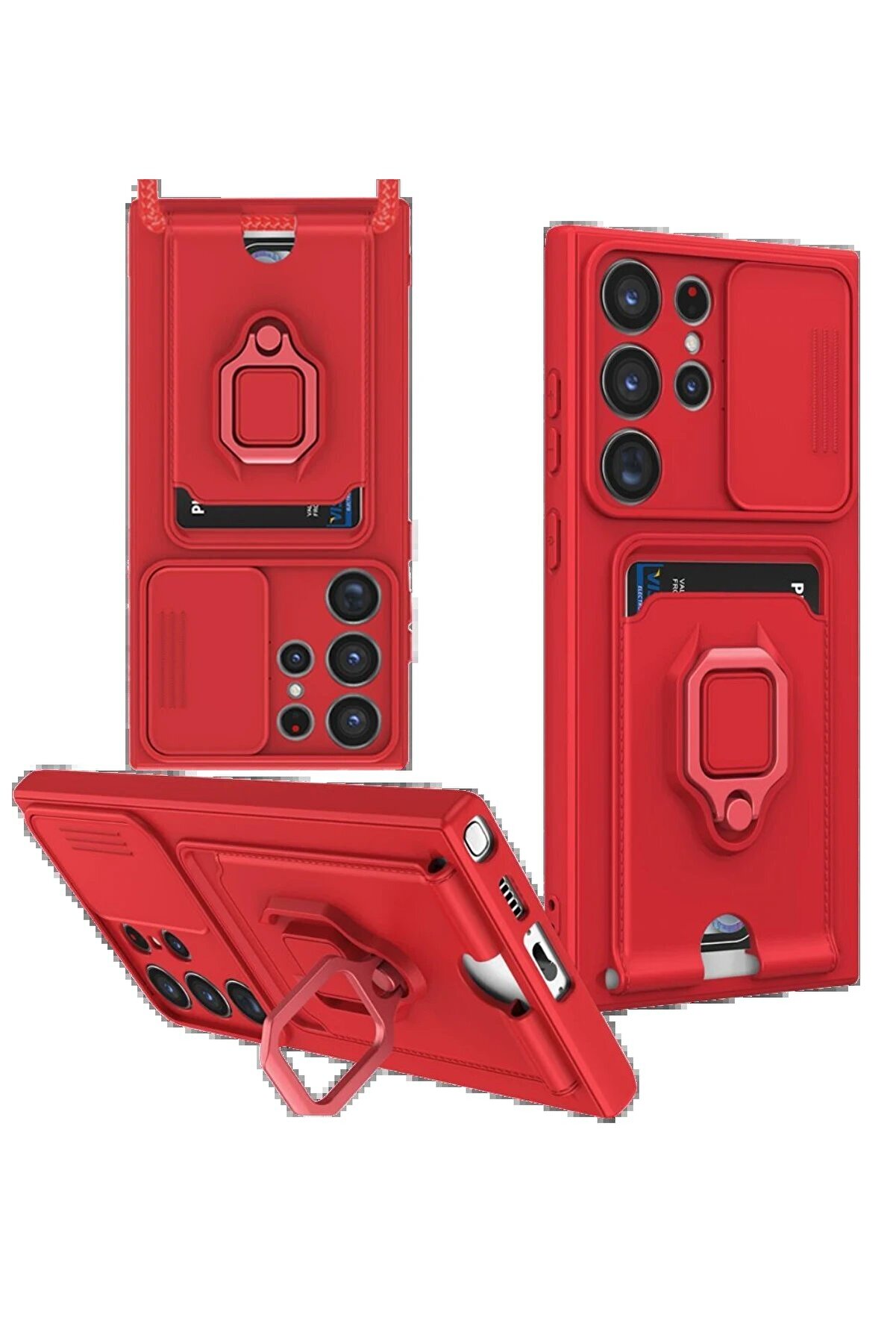 CepteToptan Samsung Galaxy S25 Ultra Kılıf Zuma Kartvizitli Yüzüklü Silikon - Kırmız? - DROPX7937-6152