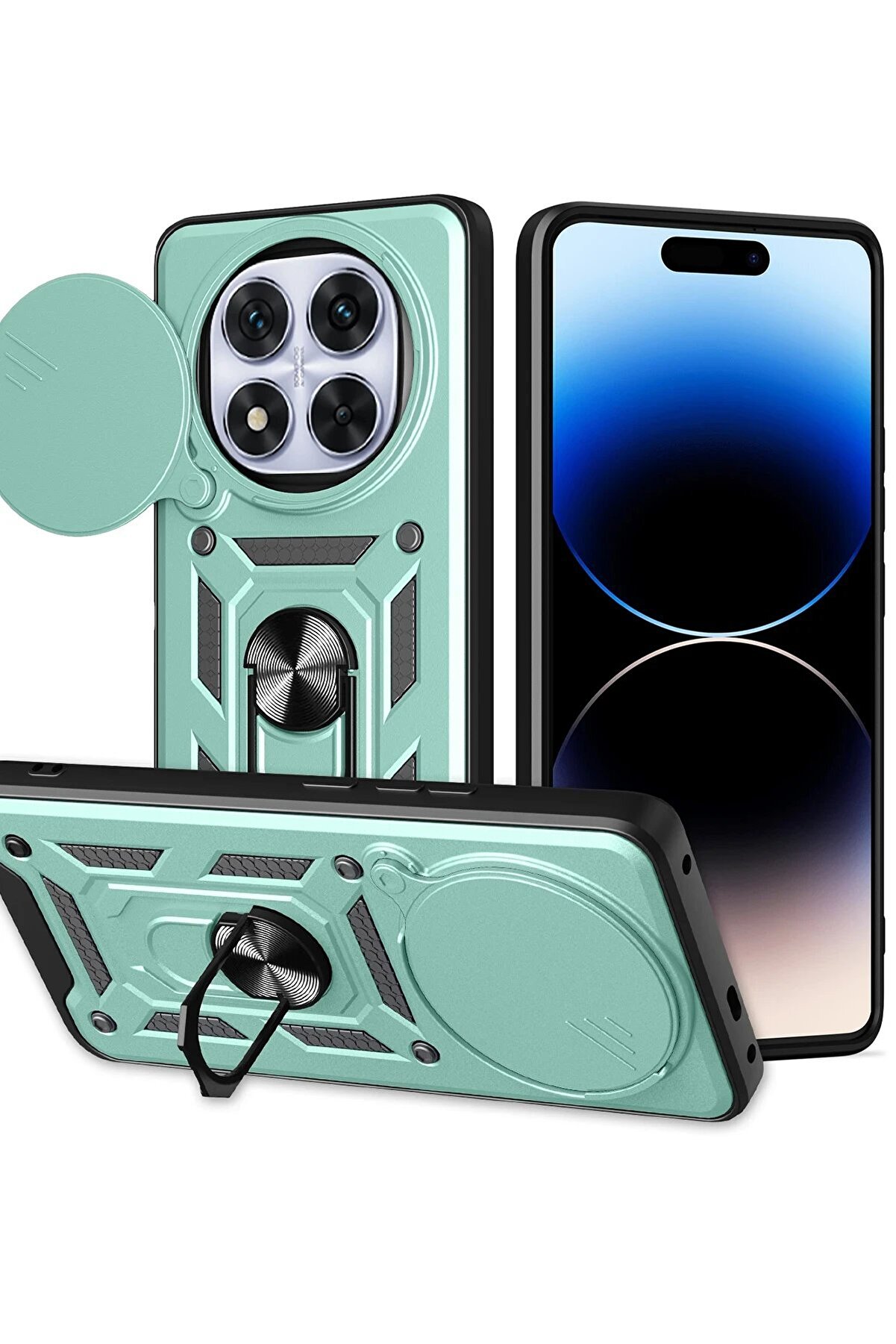 CepteToptan Xiaomi Redmi Note 14 Pro Plus Kılıf Pars Lens Yüzüklü Silikon - Yeşil - DROPX9061-8605