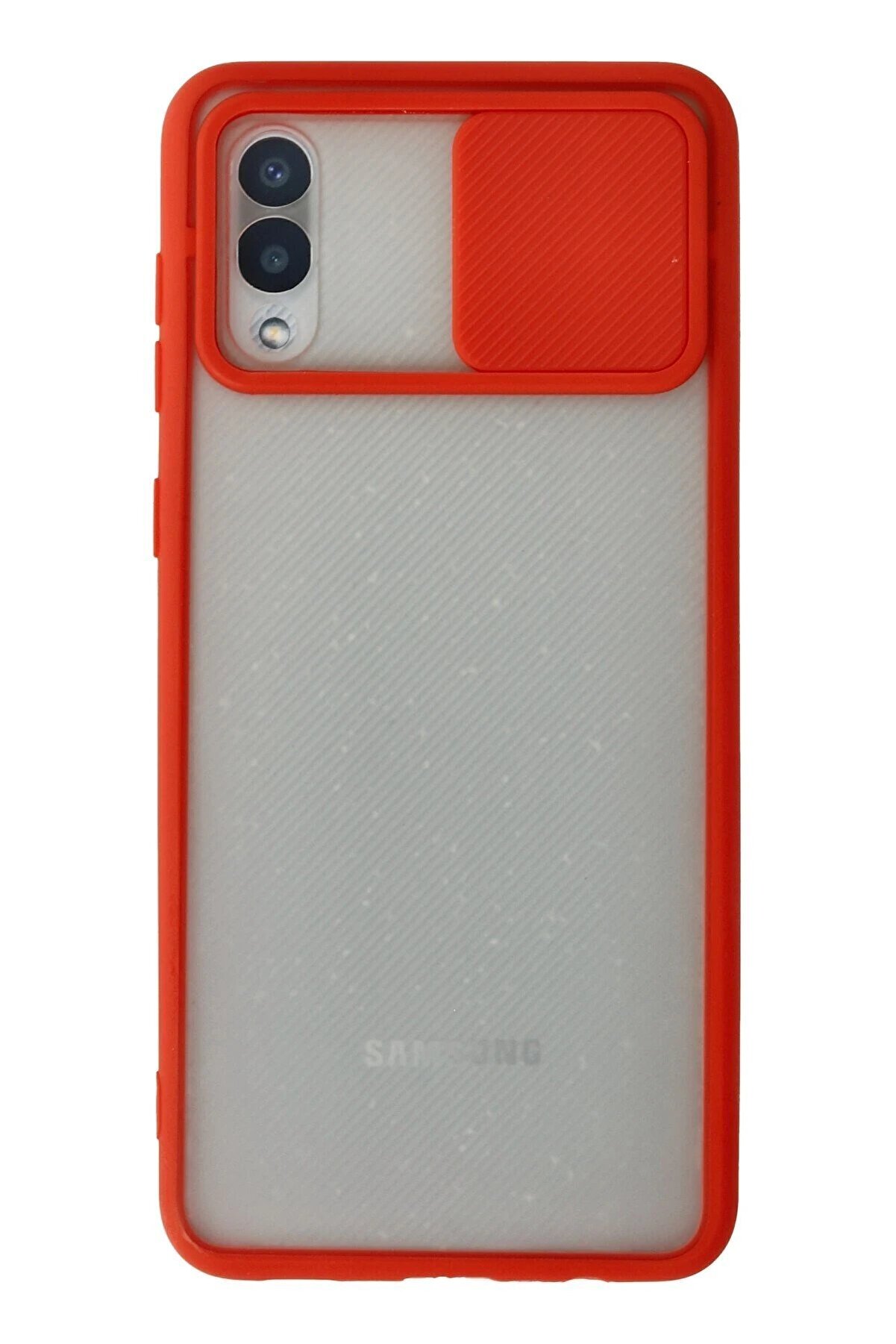 CepteToptan Samsung Galaxy A02 Kılıf Palm Buzlu Kamera S&uuml;rg&uuml;l&uuml; Silikon - Kırmızı - DROPX2646-3322