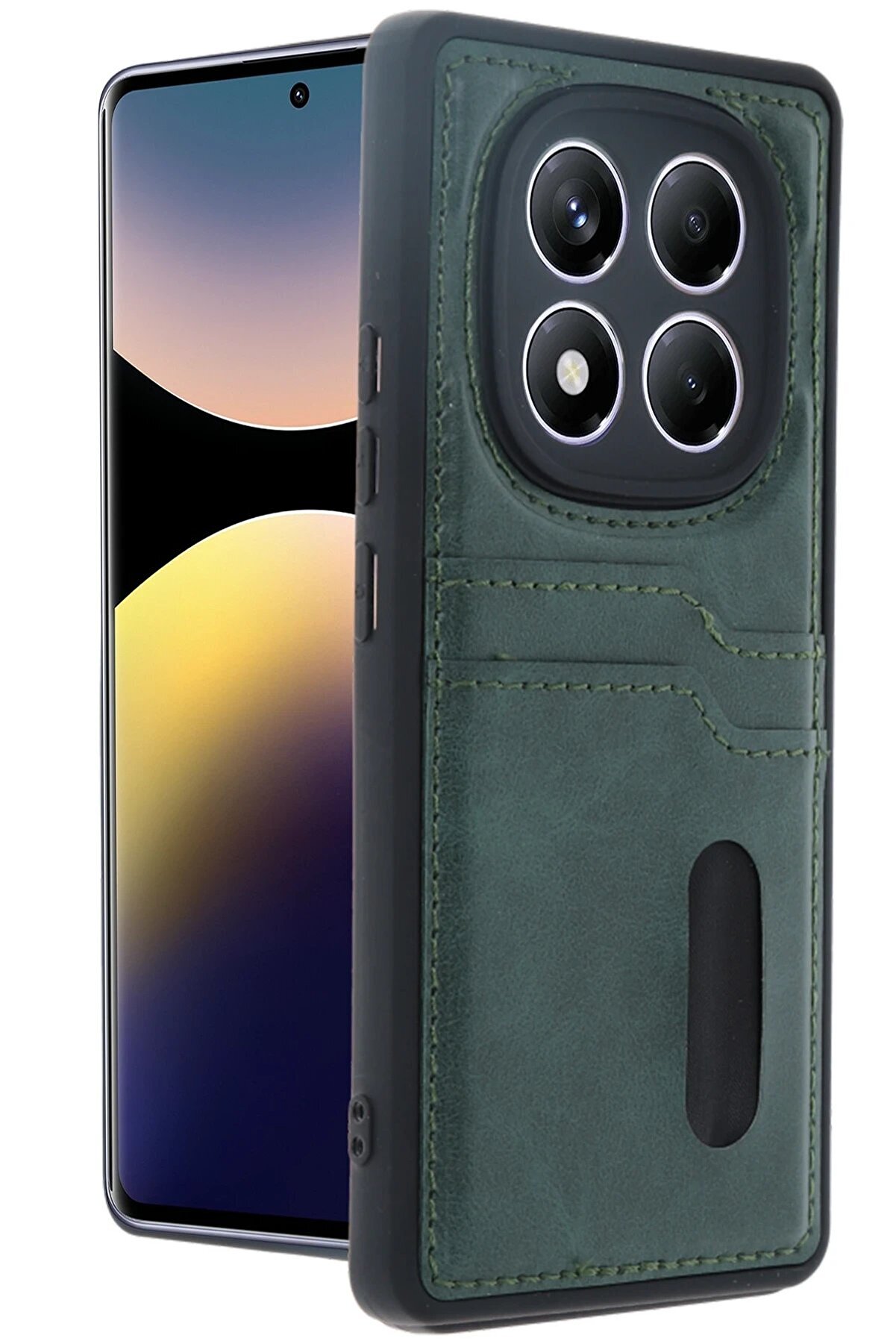 Xi̇aomi̇ Redmi̇ Note 14 Pro 5G Kılıf Sara Kartvi̇zi̇tli̇ Deri̇ Kılıf - Koyu Yeşi̇l - Dropx2901-4662