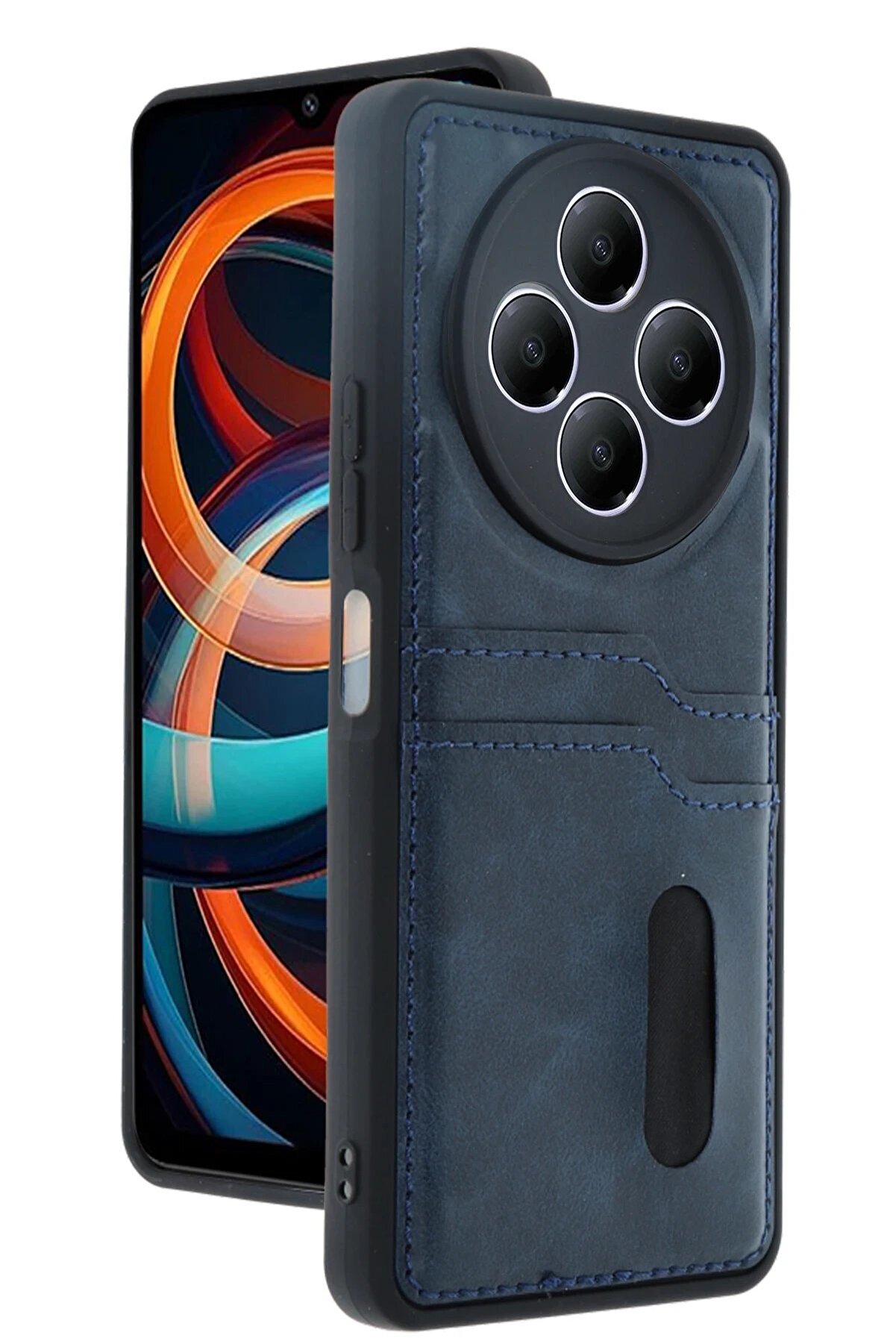 CepteToptan Xiaomi Redmi 14C Kılıf Sara Kartvizitli Deri Kılıf - Lacivert - DROPX5270-1662