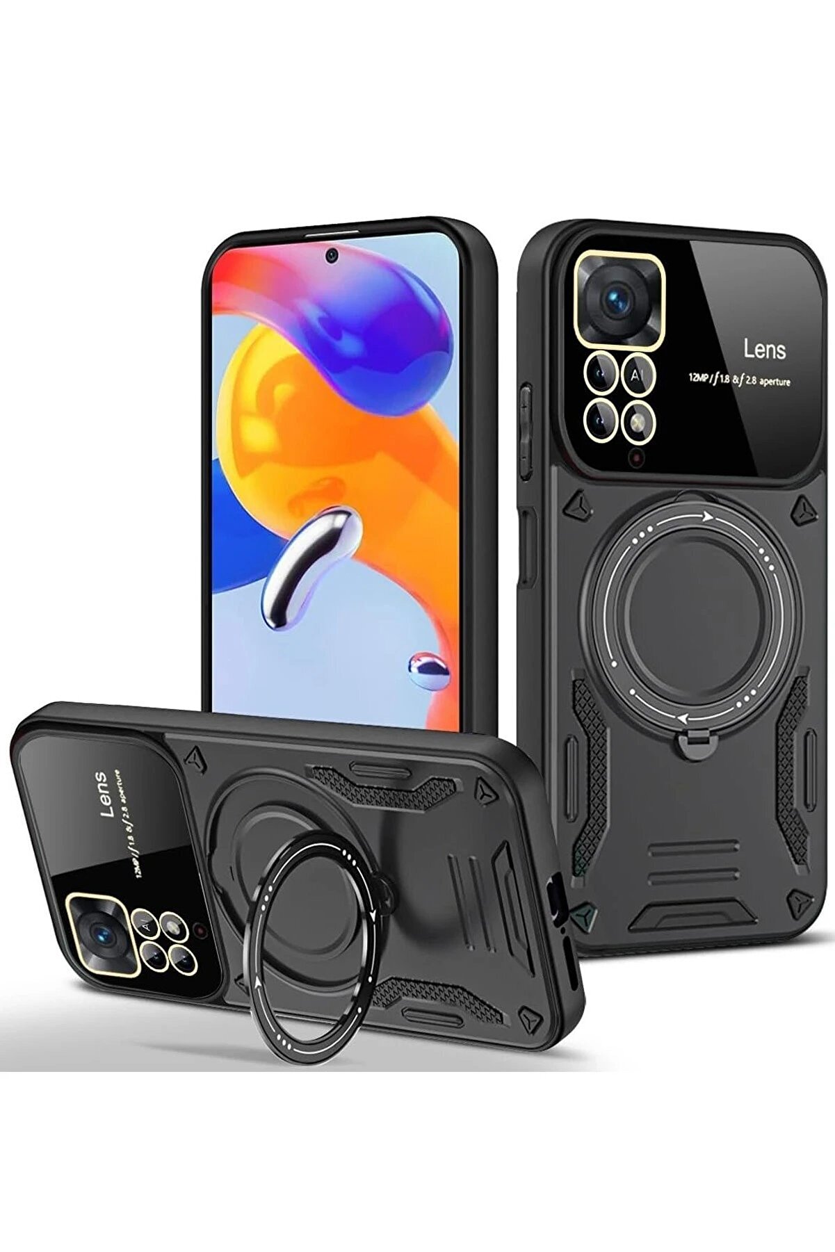 CepteToptan Xiaomi Redmi Note 11 Pro Kılıf Joy Lens Standlı Kapak - Siyah - DROPX9471-5354