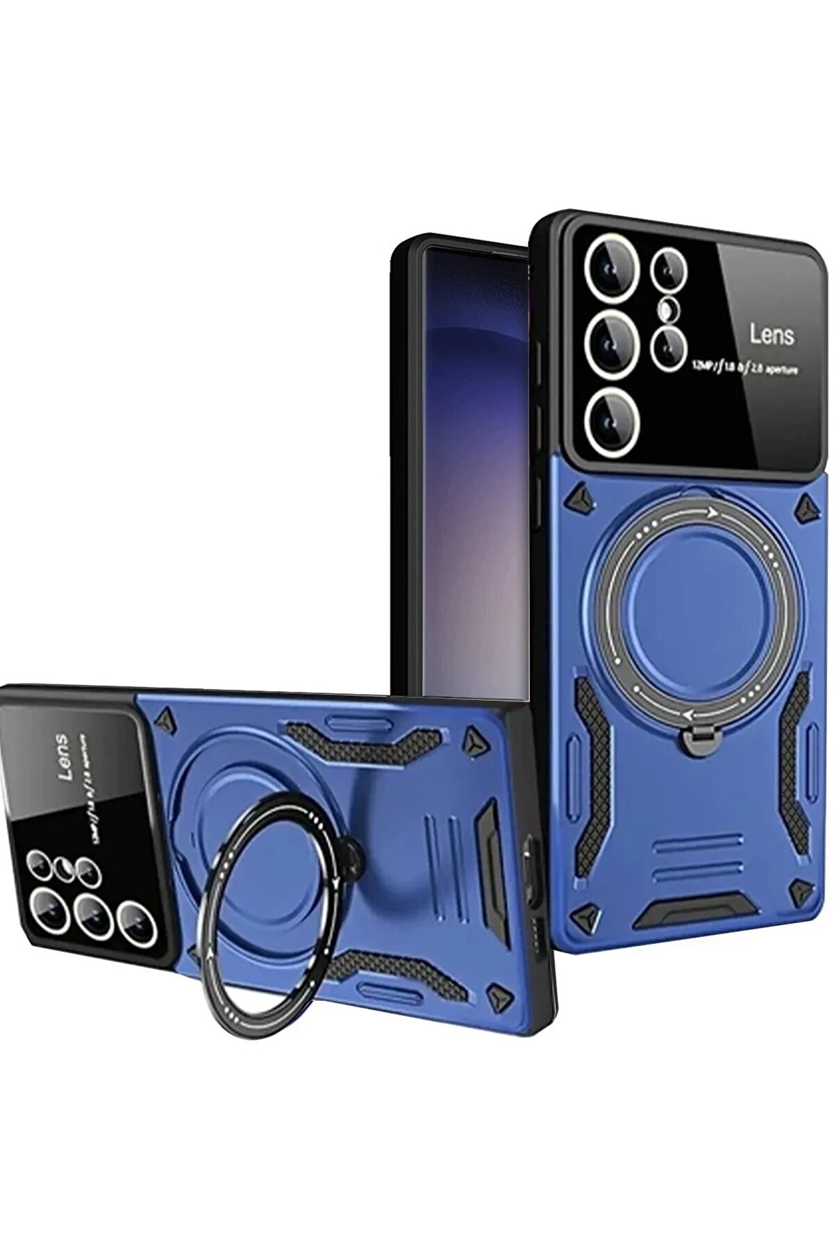 CepteToptan Samsung Galaxy S25 Ultra Kılıf Joy Lens Standlı Kapak - Lacivert - DROPX9561-8634