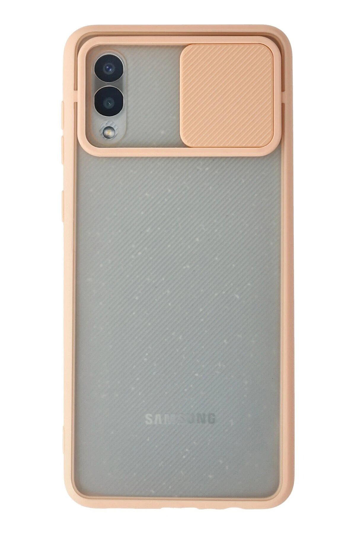 CepteToptan Samsung Galaxy A02 Kılıf Palm Buzlu Kamera Sürgülü Silikon - Pembe - DROPX7862-9696