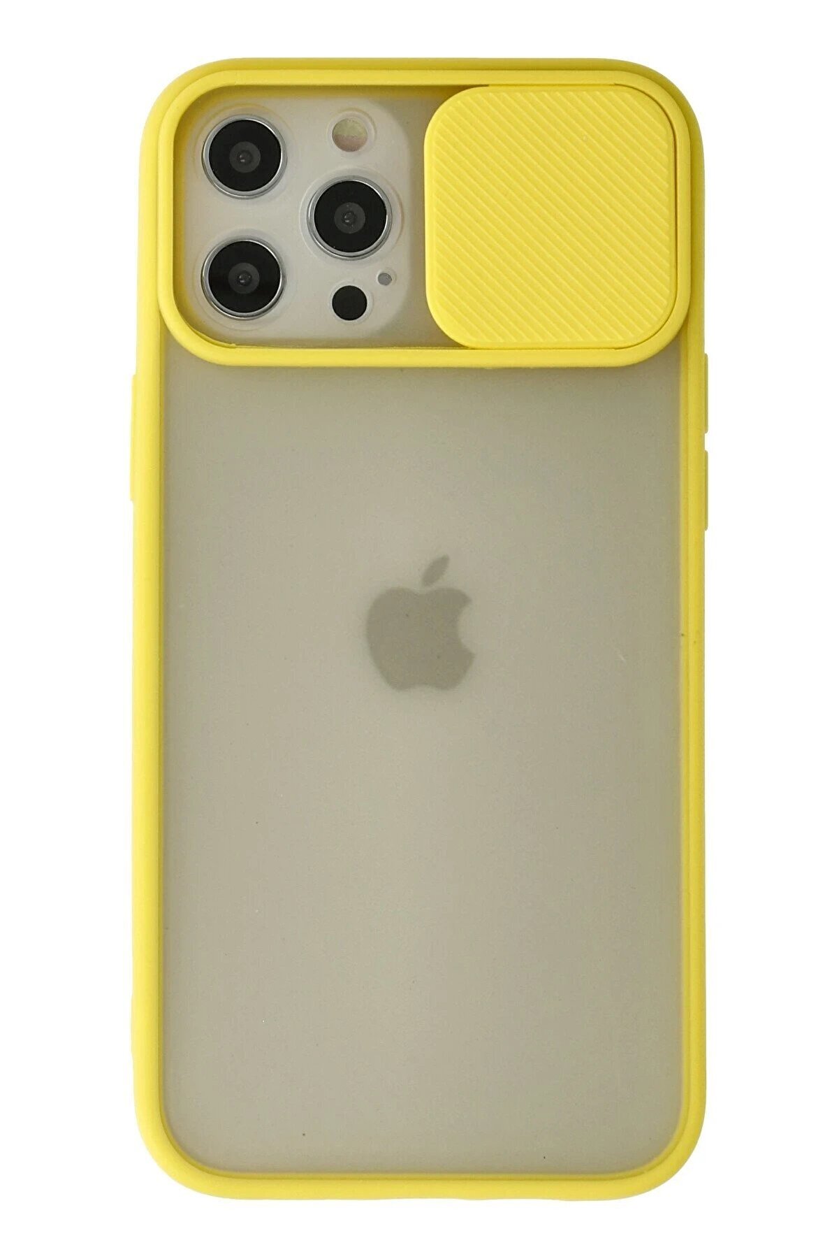 CepteToptan iPhone 12 Pro Max Kılıf Palm Buzlu Kamera Sürgülü Silikon - Sarı - DROPX2067-8195