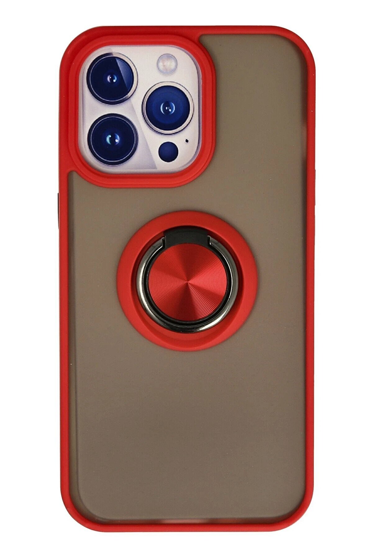 CepteToptan iPhone 13 Pro Max Kılıf Montreal Yüzüklü Silikon Kapak - Kırmızı - DROPX9392-2958