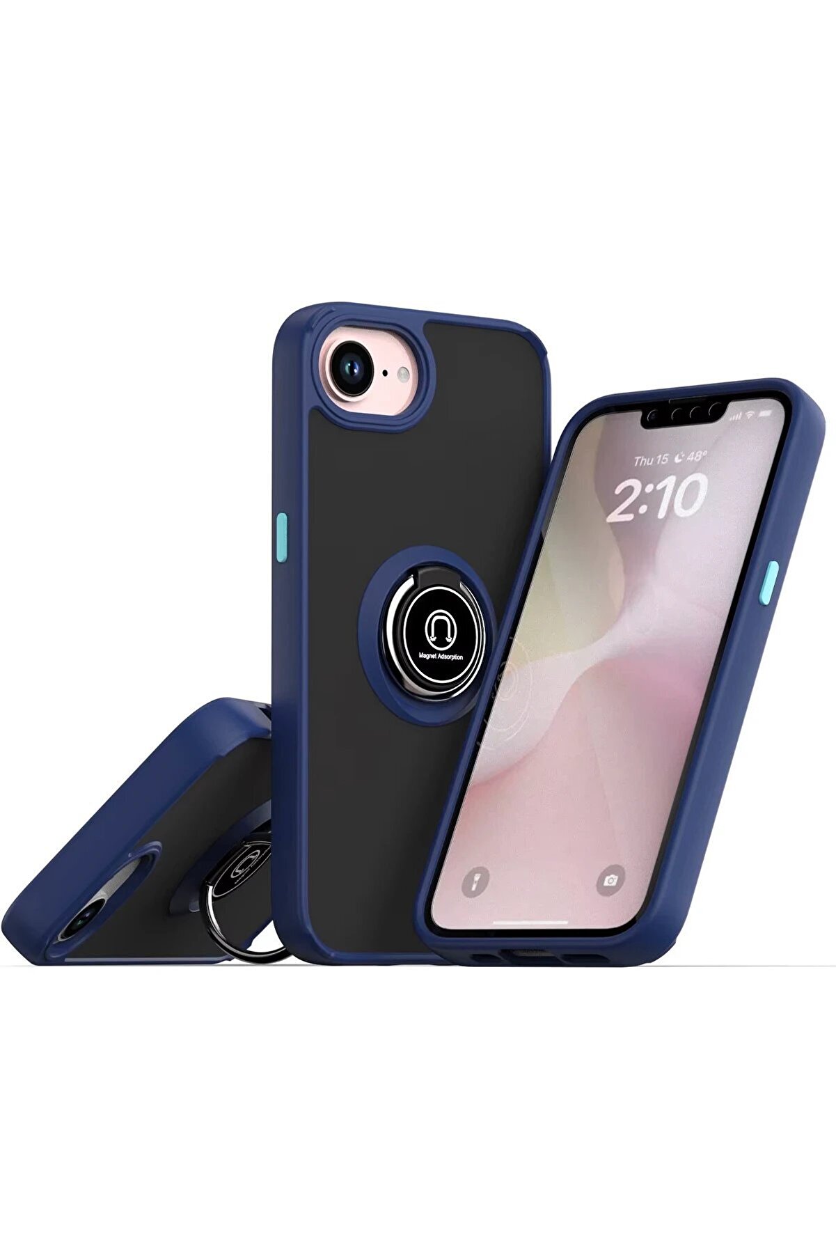 CepteToptan iPhone 16E Kılıf Montreal Yüzüklü Silikon Kapak - Lacivert - DROPX1222-8646