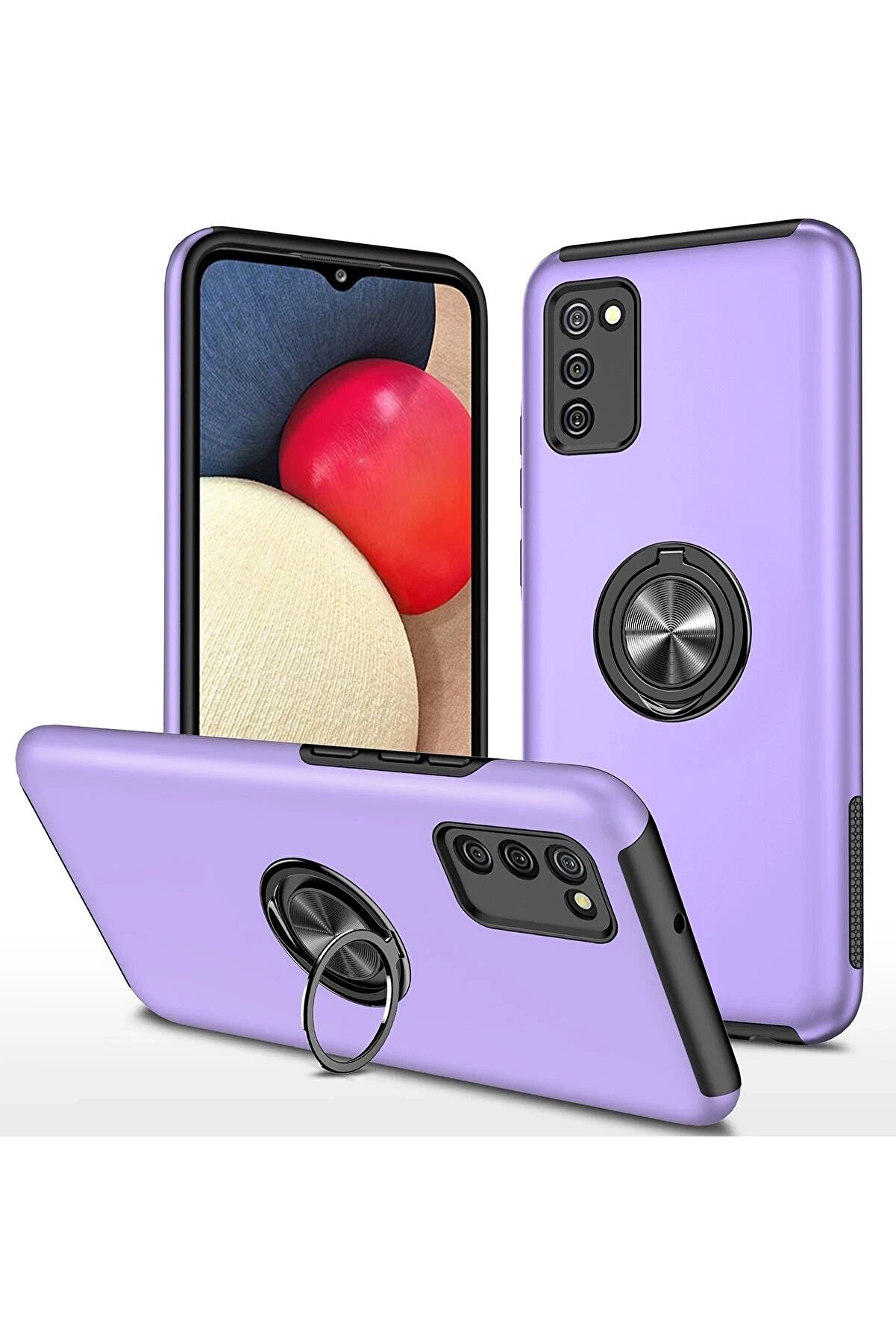 CepteToptan Samsung Galaxy A02S Kılıf Elit Yüzüklü Kapak - Mor - DROPX4777-5415