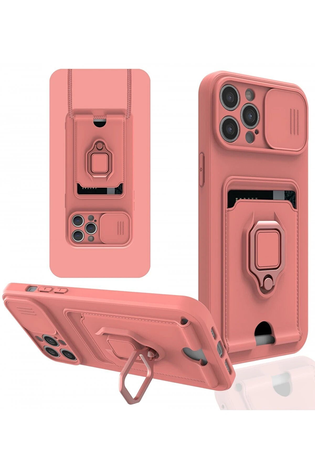CepteToptan iPhone 12 Pro Kılıf Zuma Kartvizitli Yüzüklü Silikon - Pembe - DROPX8606-9311
