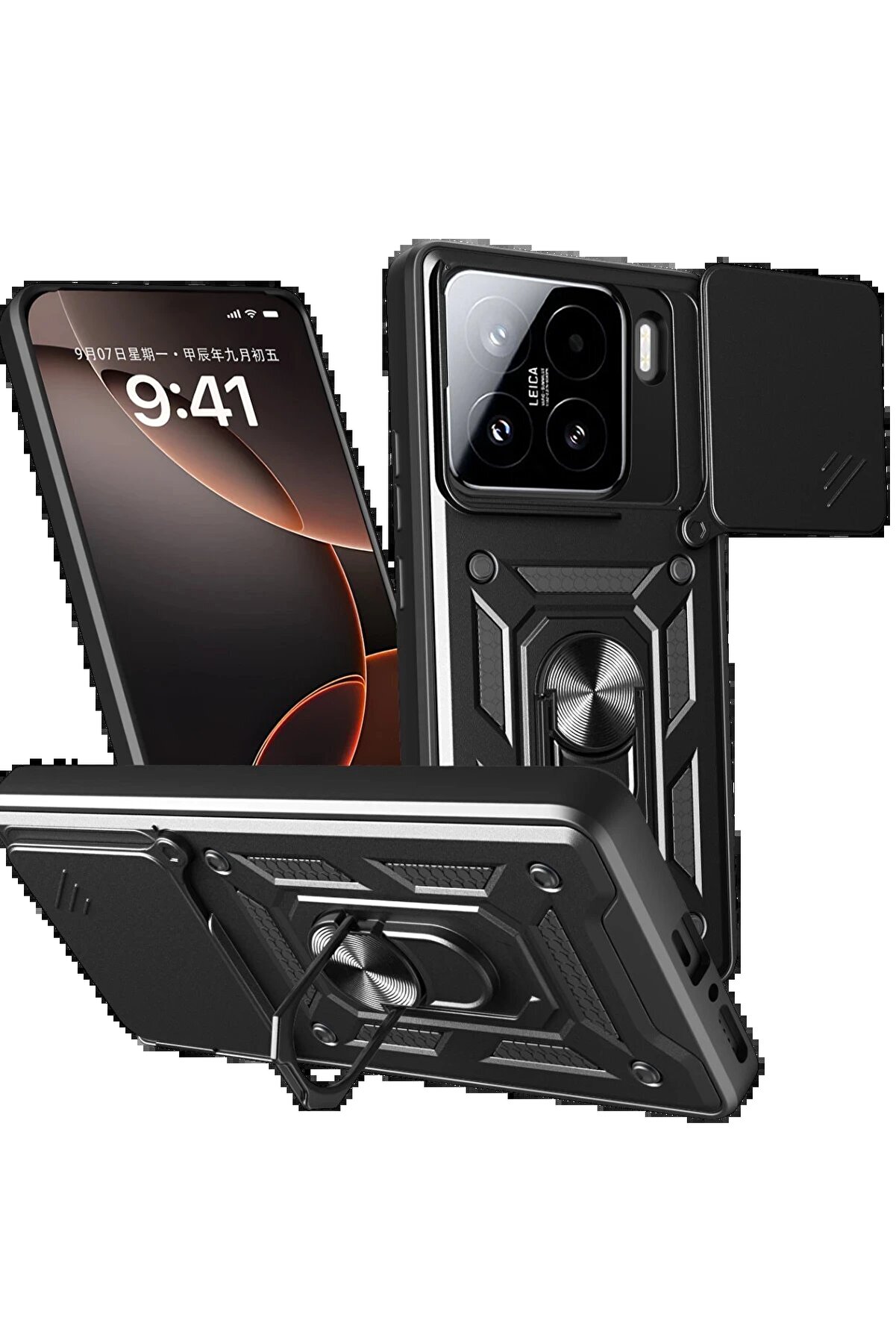 CepteToptan Xiaomi Mi 15 Kılıf Pars Lens Yüzüklü Silikon - Siyah - DROPX6666-2848