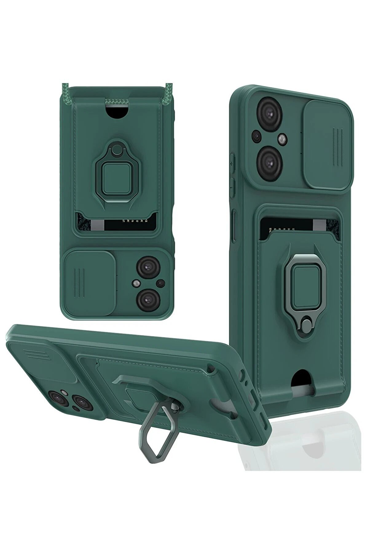 CepteToptan Xiaomi Poco M5 Kılıf Zuma Kartvizitli Yüzüklü Silikon - Yeşil - DROPX3869-6587